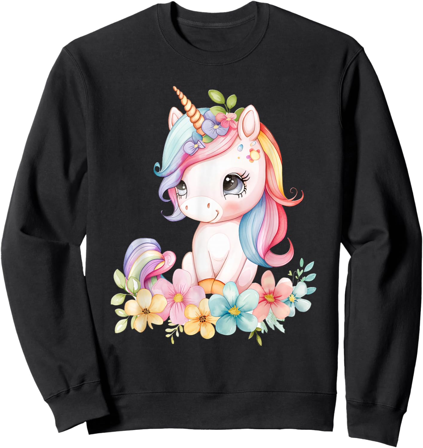 Baby Unicorn with Flowers Cute Lil Unicorns Horse Daughter Sweatshirt - Sweatshirt | Black