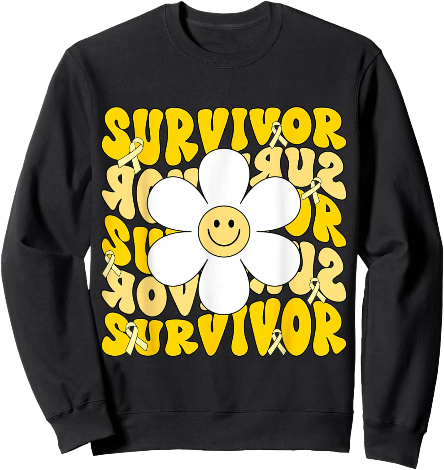 Childhood Cancer Survivor Kids Gold Ribbon Childhood Cancer Sweatshirt - Sweatshirt | Black