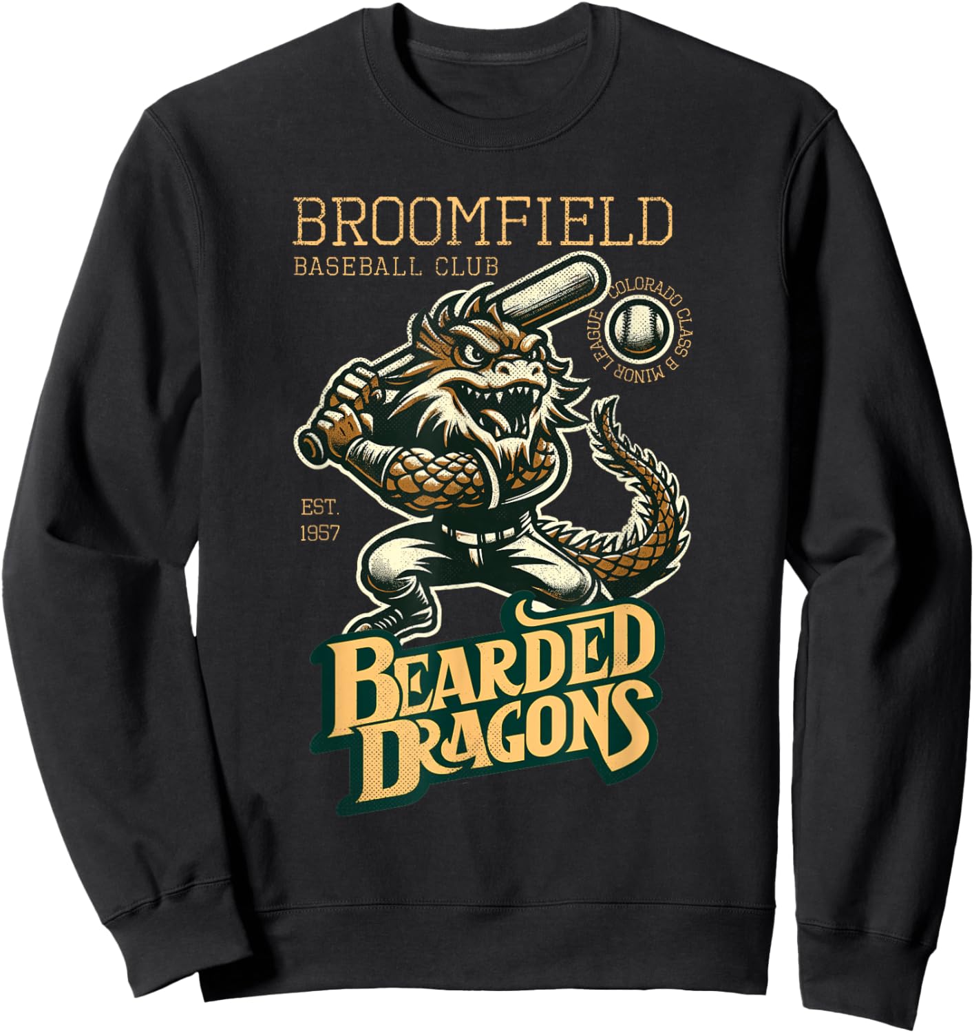 Broomfield Bearded Dragons Retro Minor League Baseball Team Sweatshirt - Sweatshirt | Black
