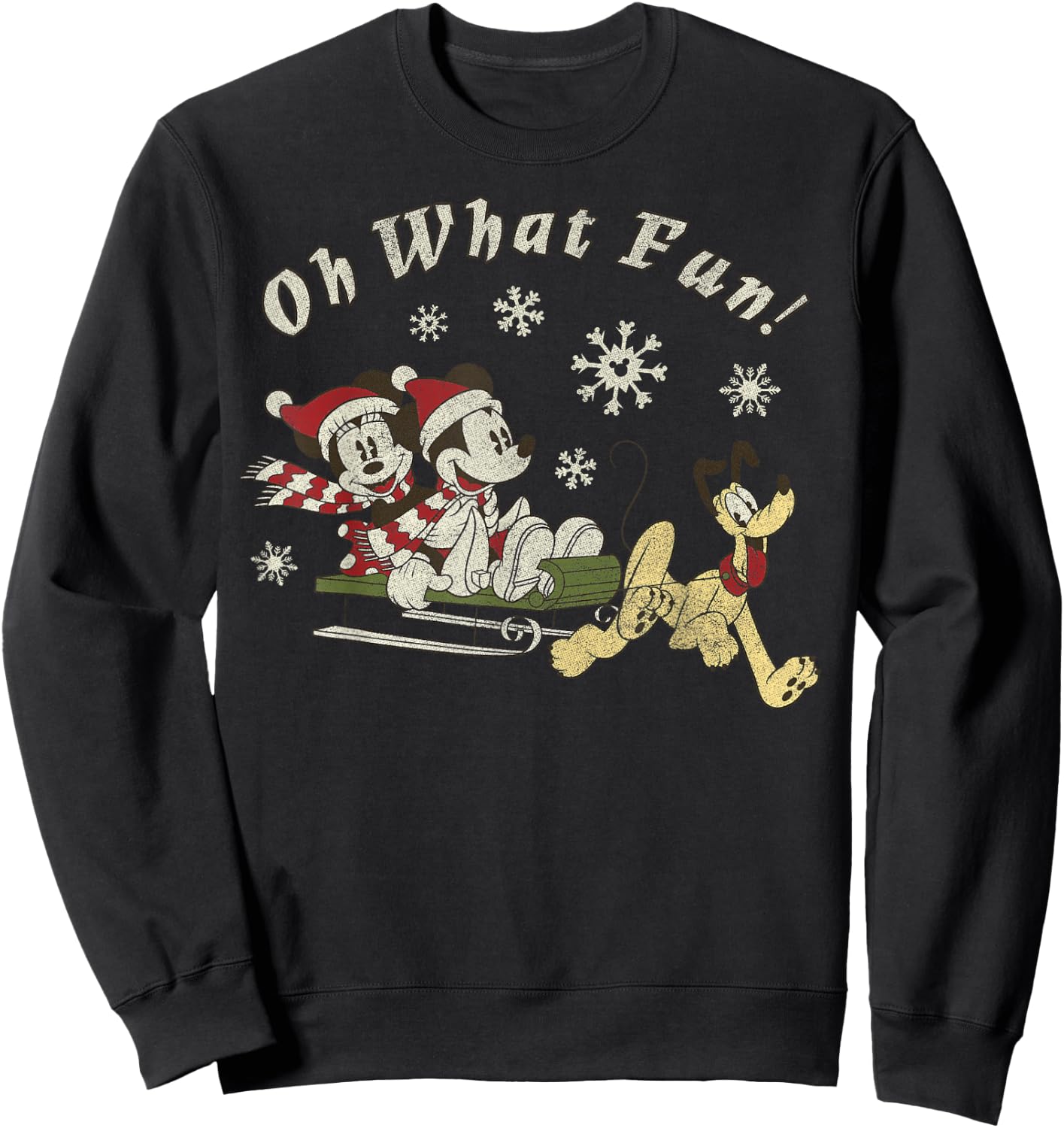 Disney Mickey Minnie and Pluto Oh What Fun Christmas Sled Sweatshirt - Sweatshirt | Black