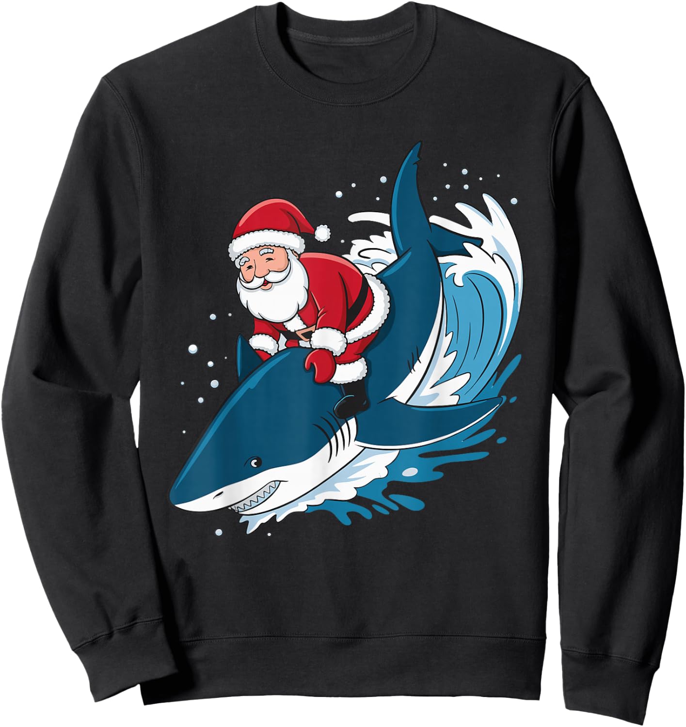 Santa Riding A Shark Sweatshirt - Sweatshirt | Black