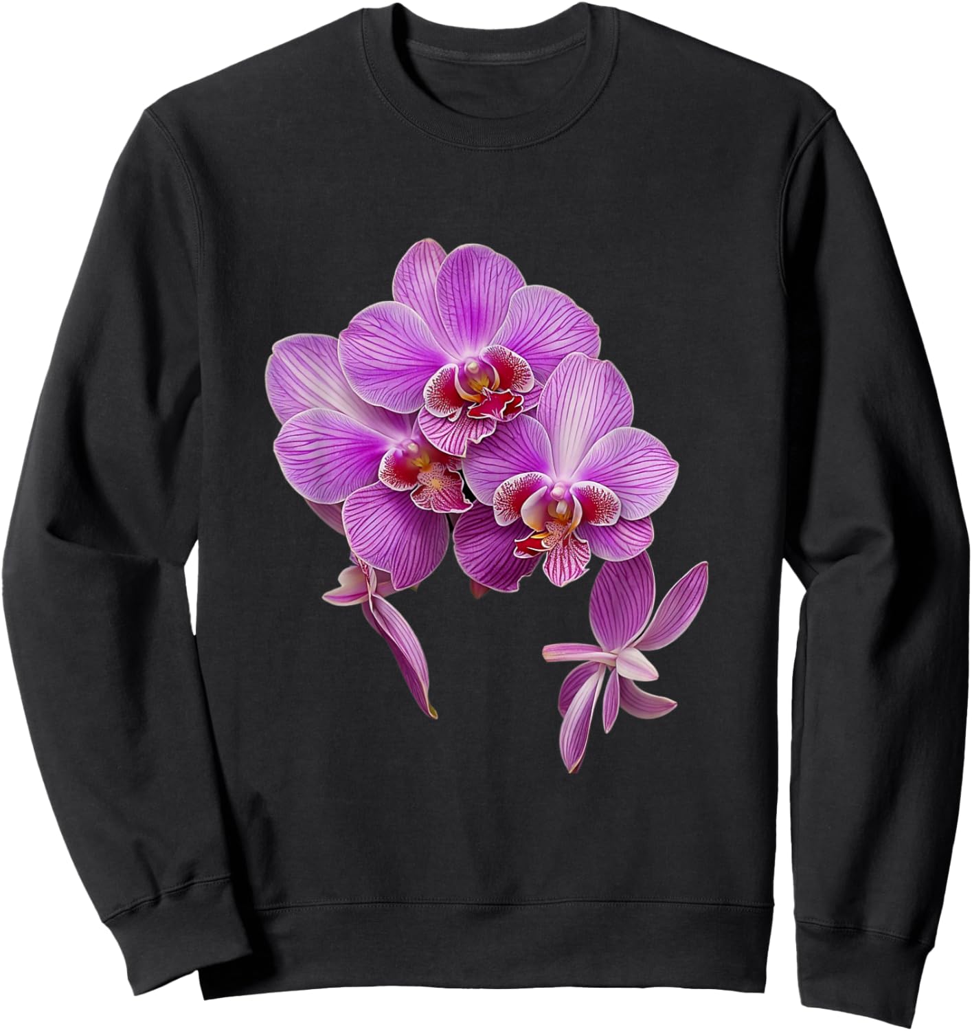 Magenta Watercolor Vanda Orchid Flower Shapes Mania Orchid Sweatshirt - Sweatshirt | Black
