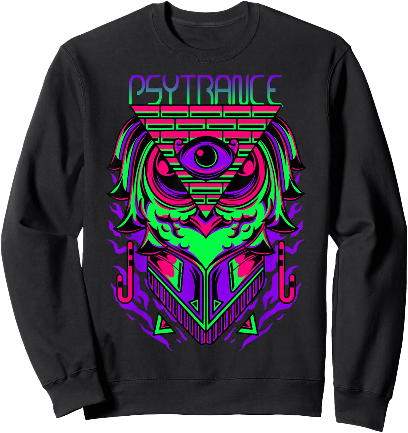 Psytrance Shirt, Rave Shirt, Techno Owl, EDM, Trippy 3rd Eye Sweatshirt - Sweatshirt | Black