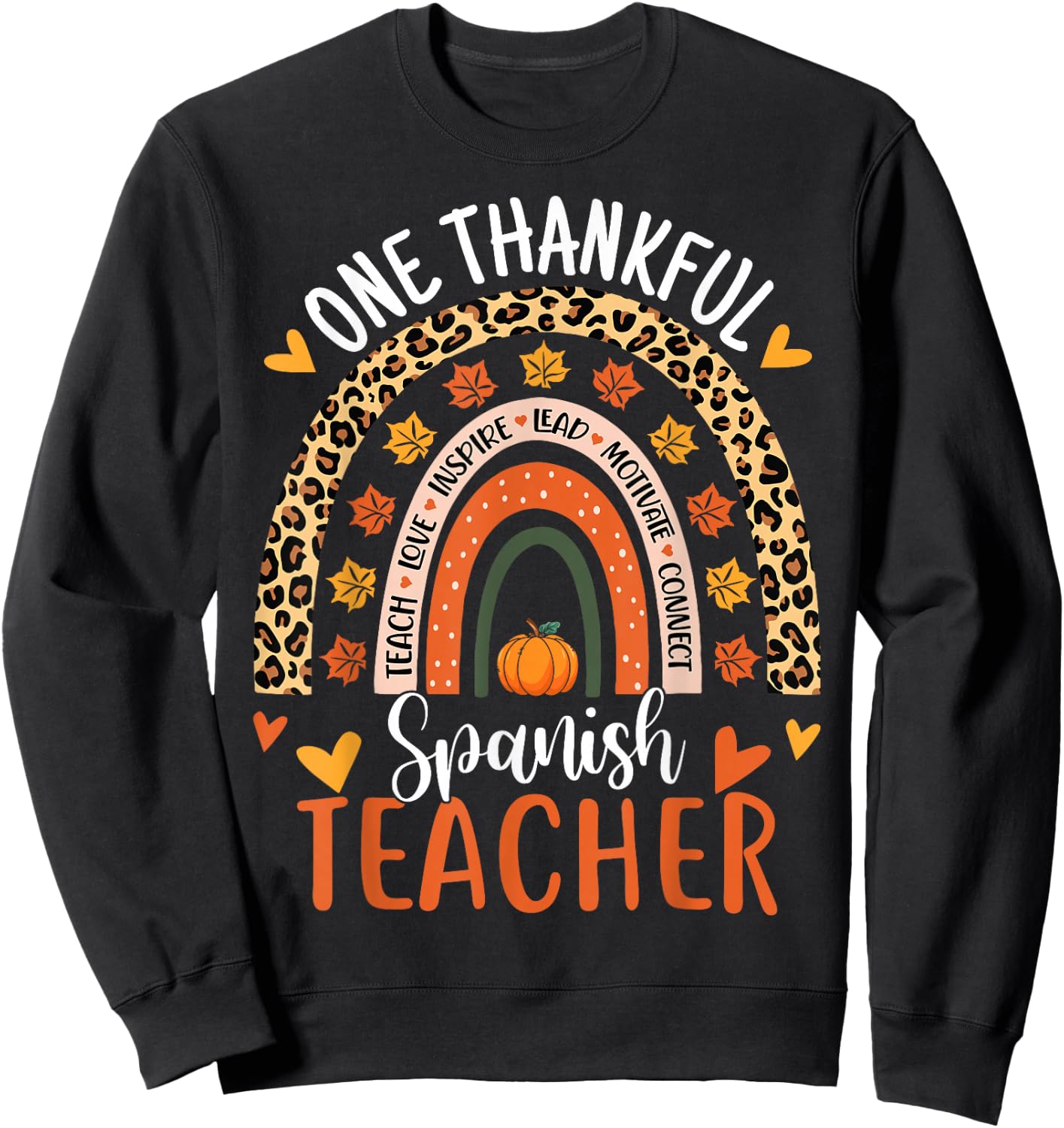 One Thankful Spanish Teacher Thanksgiving Bilingual Teacher Sweatshirt - Sweatshirt | Black