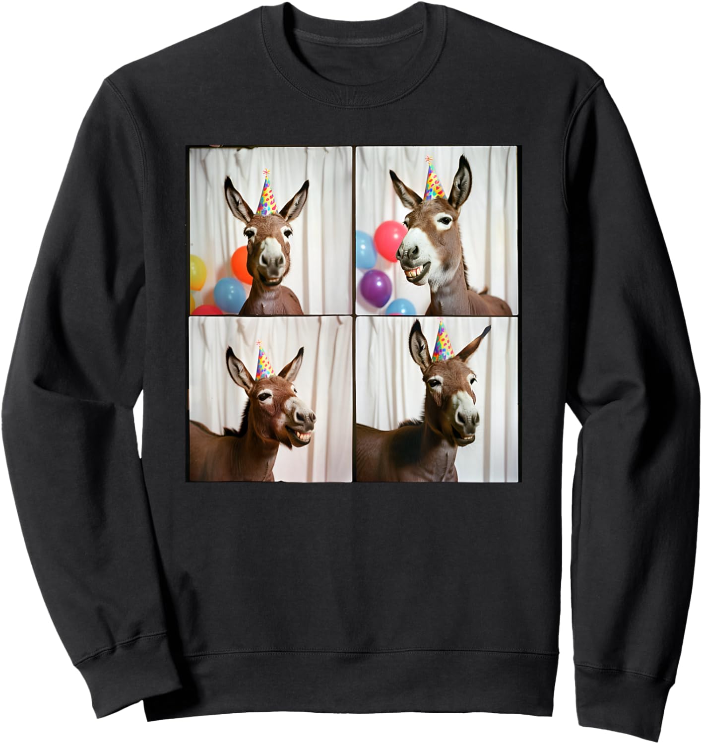 Laughing Donkey Face Farmyard Animal Happy Donkey Birthday Sweatshirt - Sweatshirt | Black