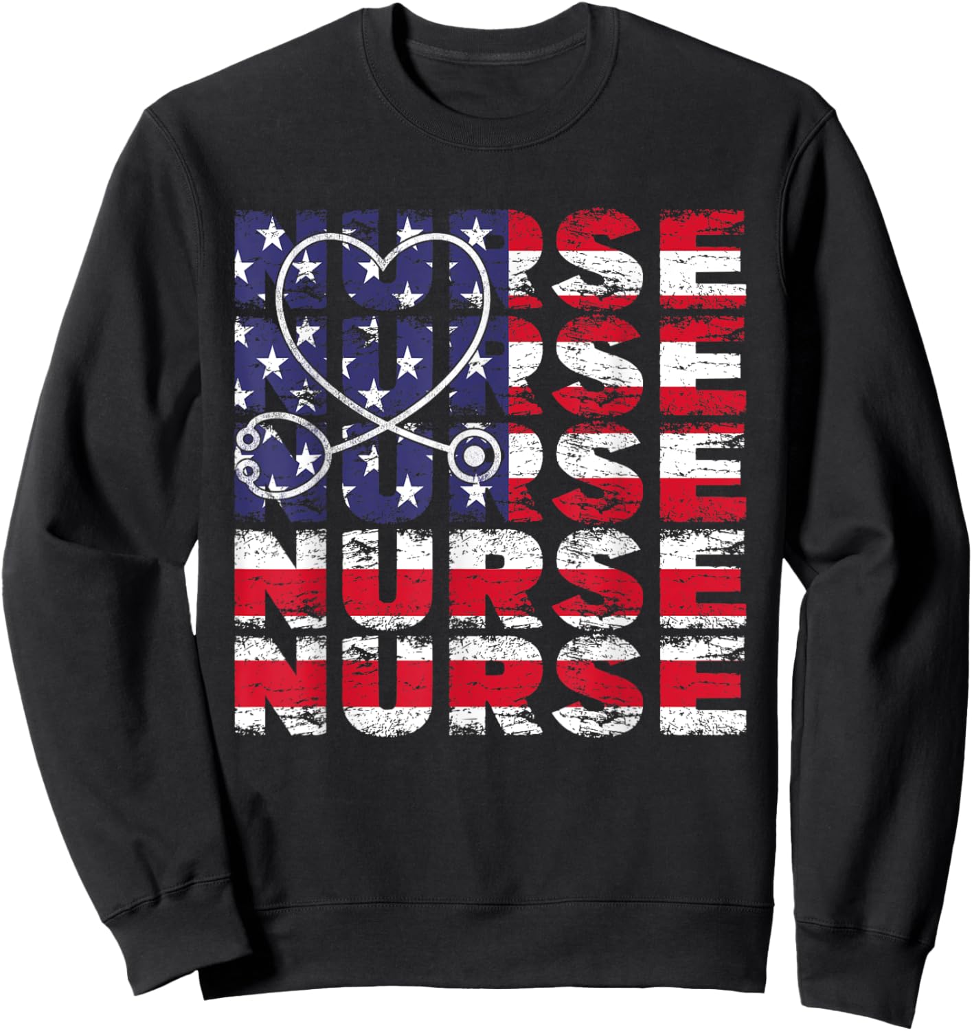 4th Of July Nurse American Flag Nursing USA Patriotic Women Kids Men Sweatshirt - Sweatshirt | Black