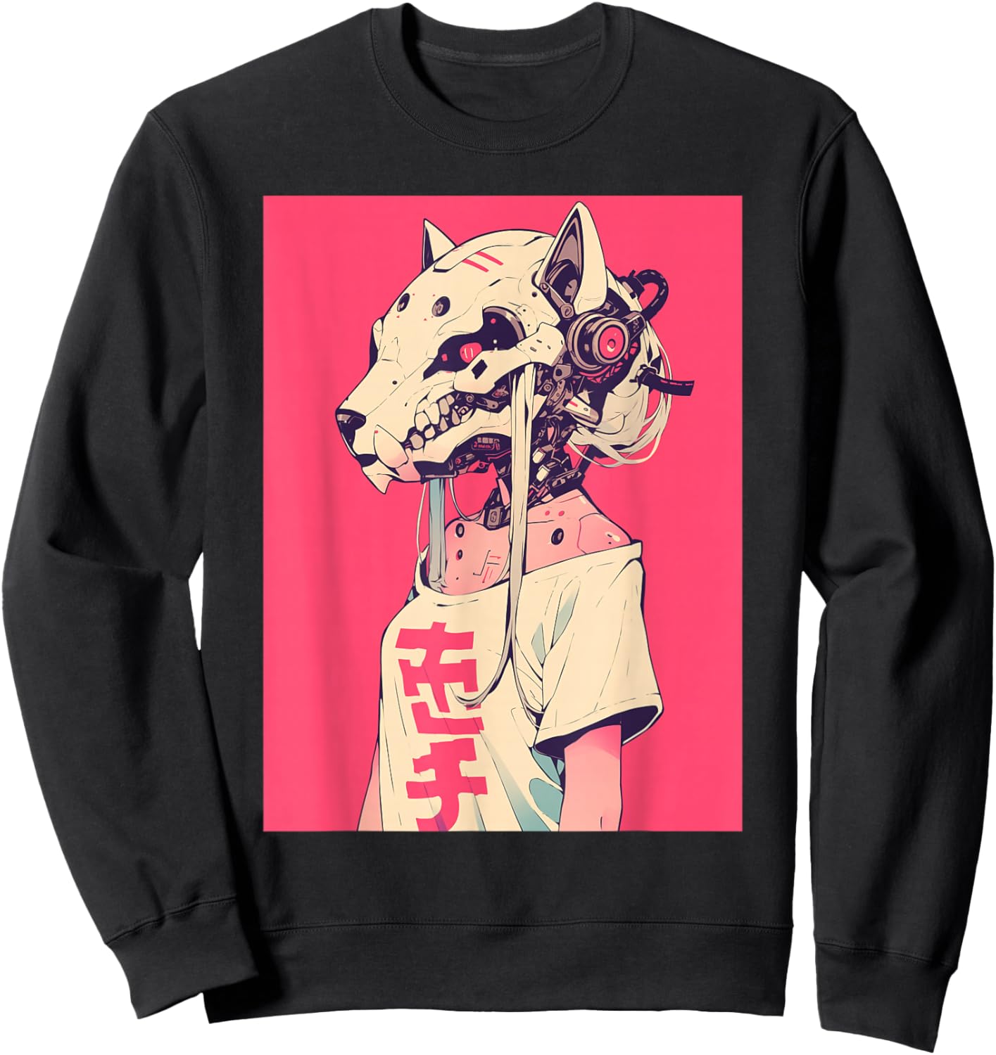 Anime Manga Cyberpunk Aesthetic Techwear Harajuku Cat Girl Sweatshirt - Sweatshirt | Black