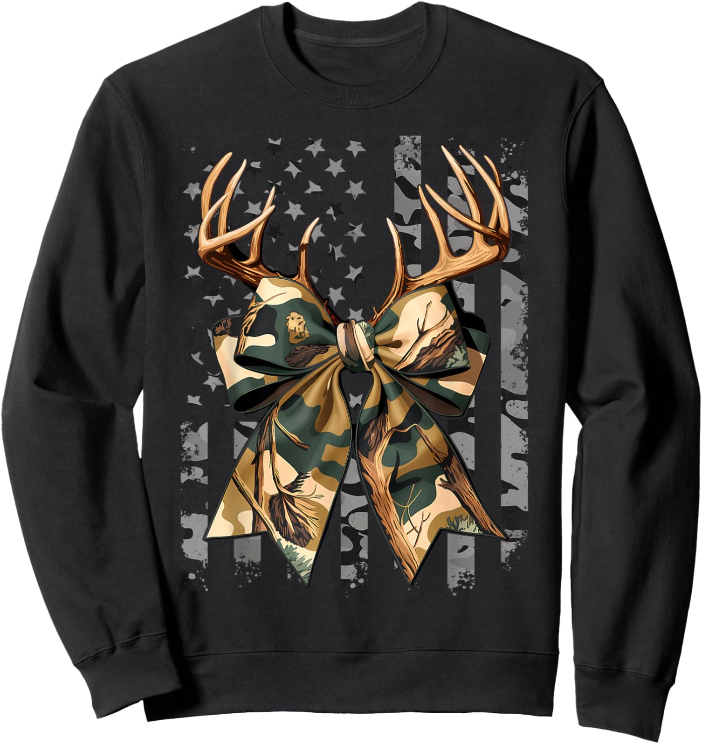 Camo Coquette Bow Deer Hunt Duck Hunting Women Girls Kids Sweatshirt - Sweatshirt | Black