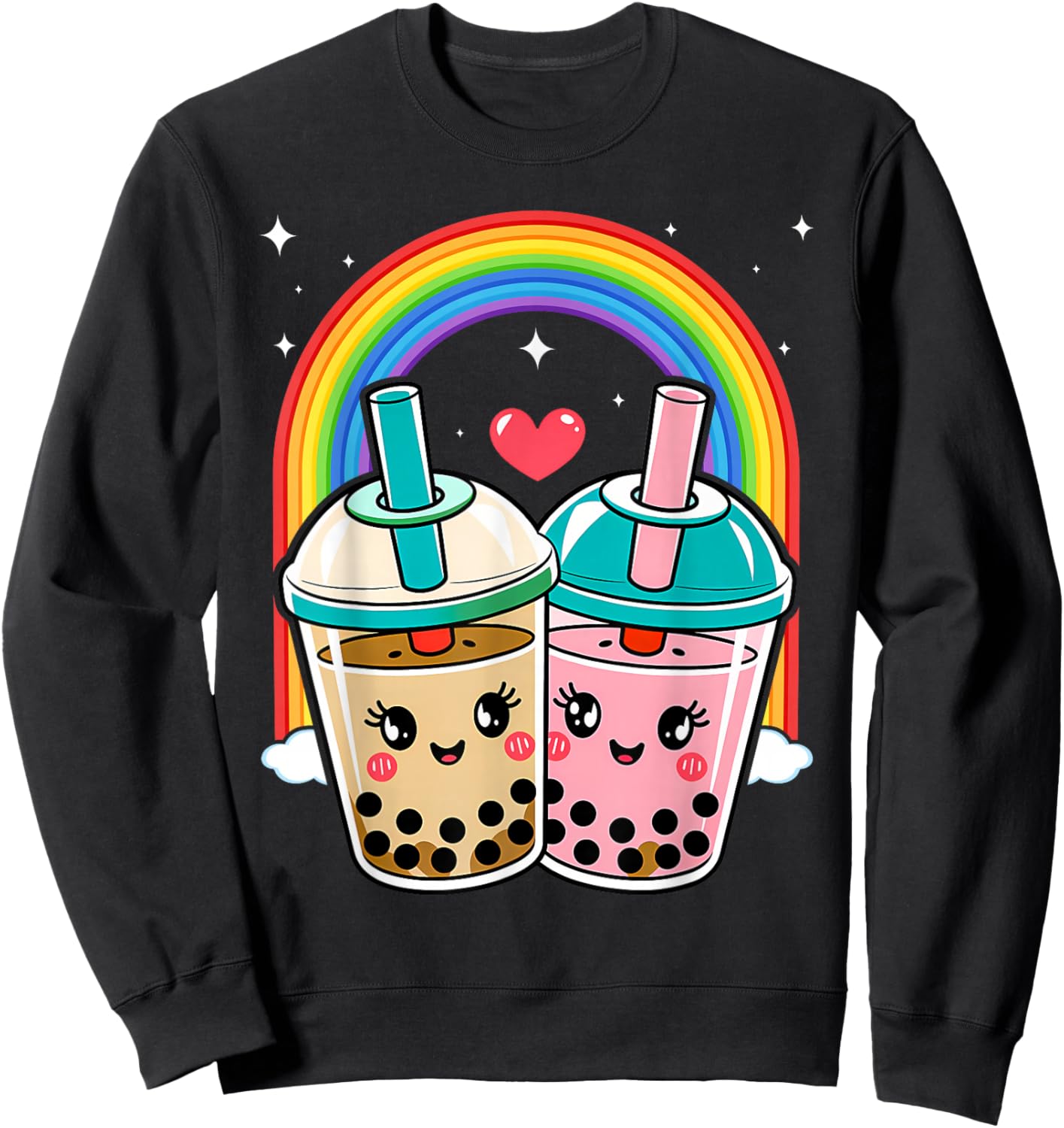 Cute Kawaii Couple Bubble Boba Milk Tea Lover Girl Sweatshirt - Sweatshirt | Black
