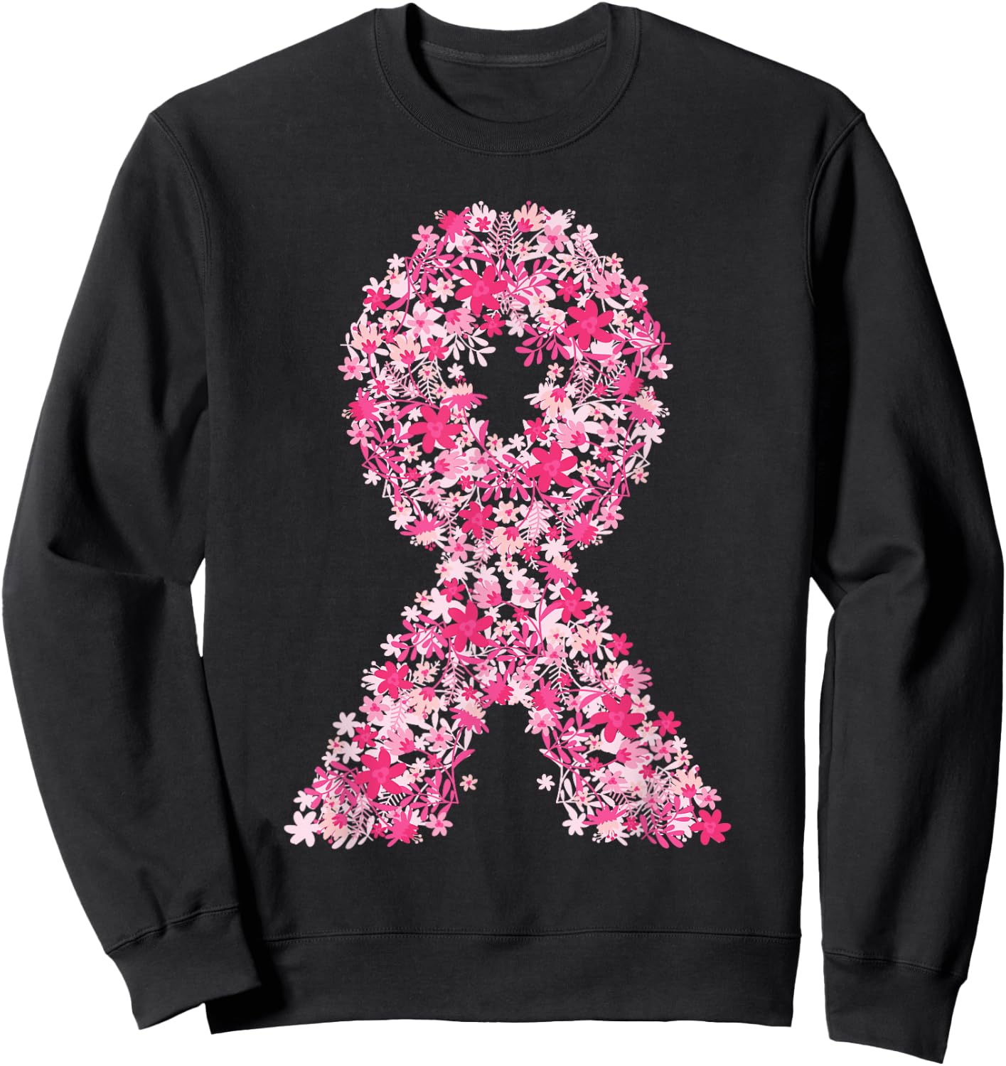 Breast Cancer Pink Ribbon Floral Flower Cute Awareness Gifts Sweatshirt - Sweatshirt | Black