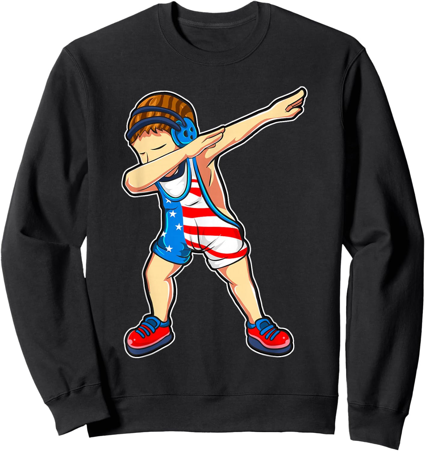 Dabbing Wrestling Boy Wrestler US Flag Sweatshirt - Sweatshirt | Black