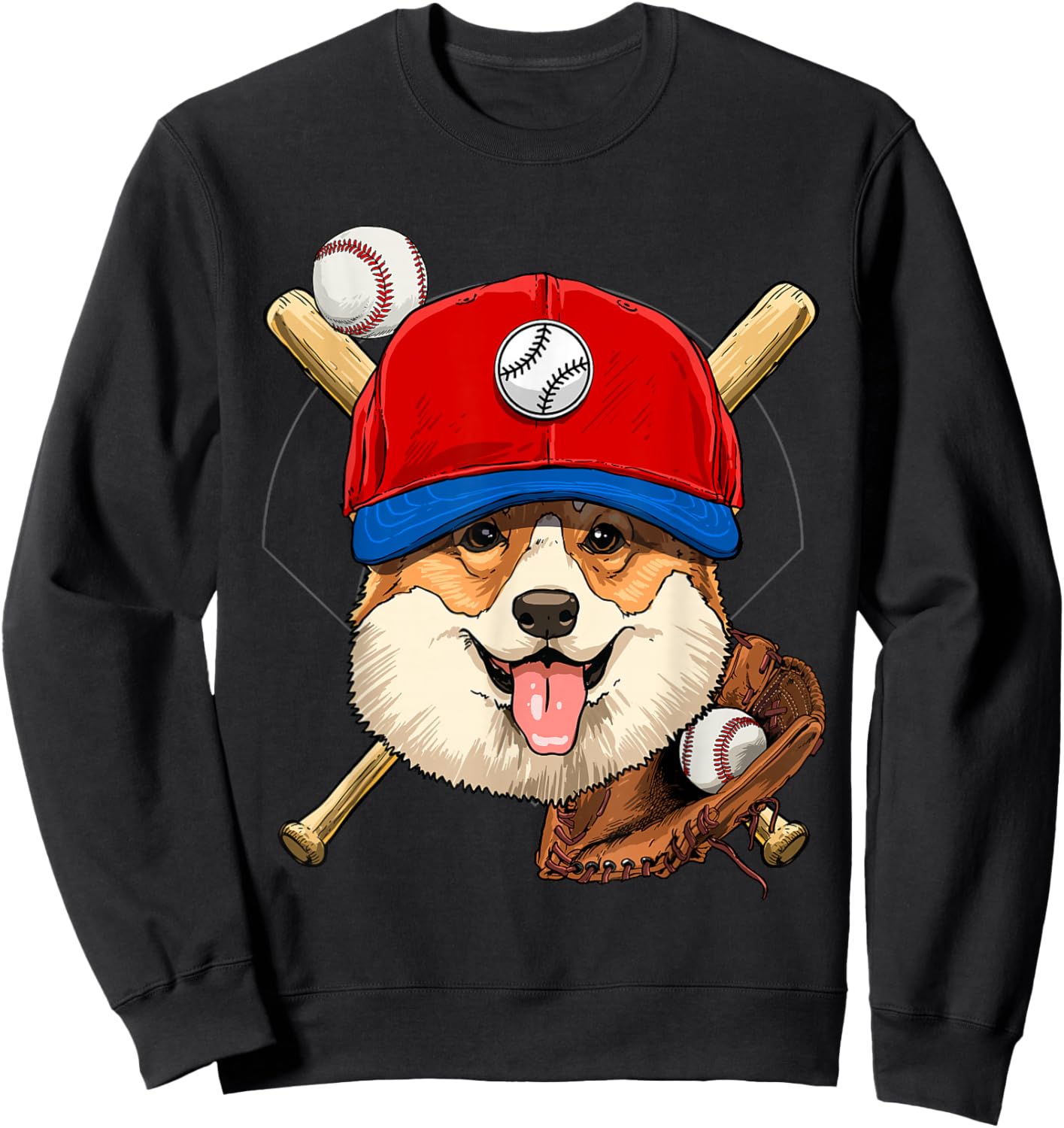 Corgi Baseball Dog Lovers Baseball Player Sweatshirt - Sweatshirt | Black