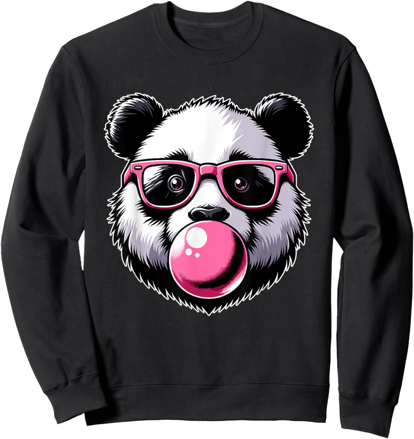 Cool Panda With Glasses, Chewing Gum Bubble & Panda Face Sweatshirt - Sweatshirt | Black