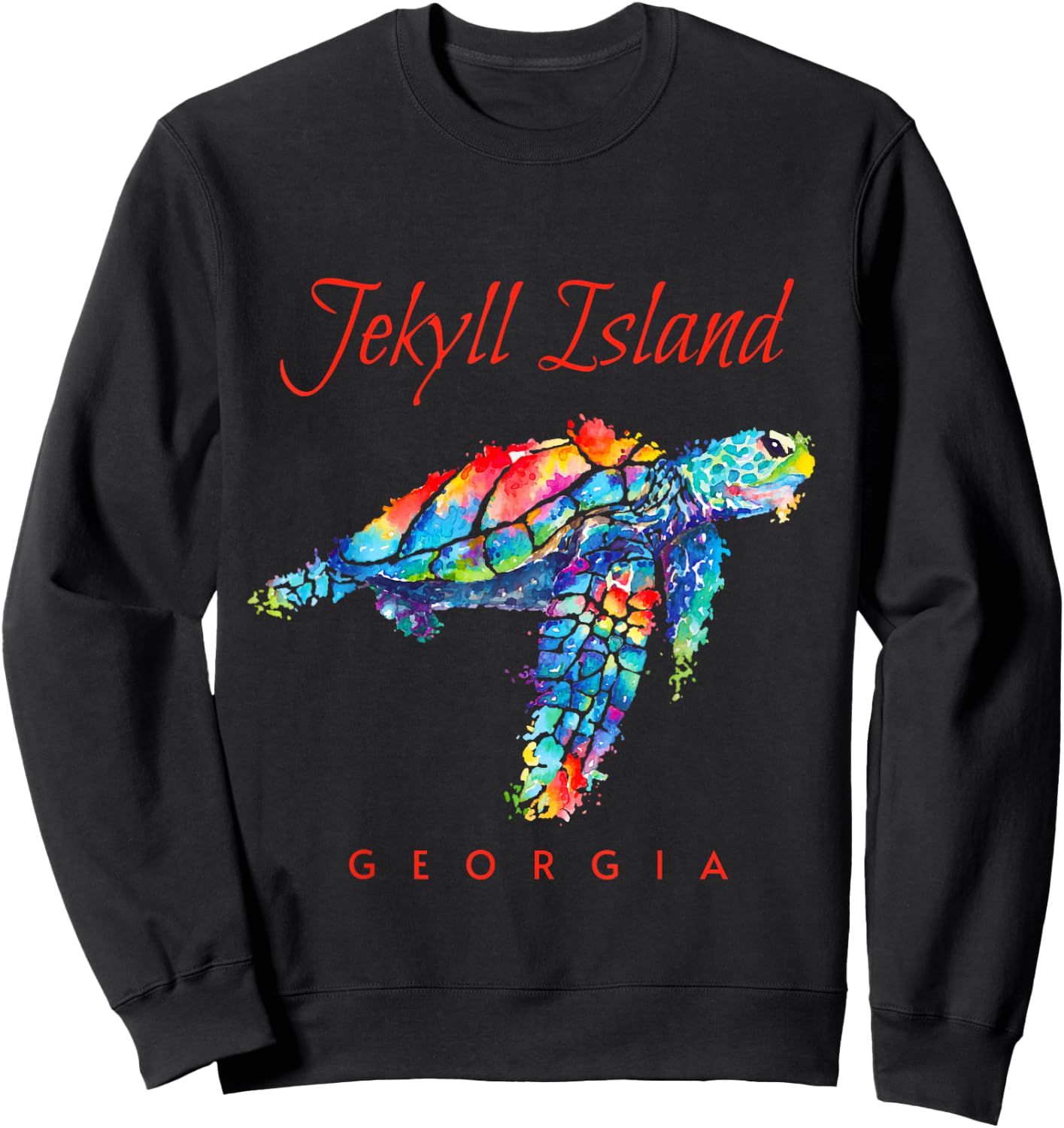 Jekyll Island Georgia Watercolor Sea Turtle Sweatshirt - Sweatshirt | Black