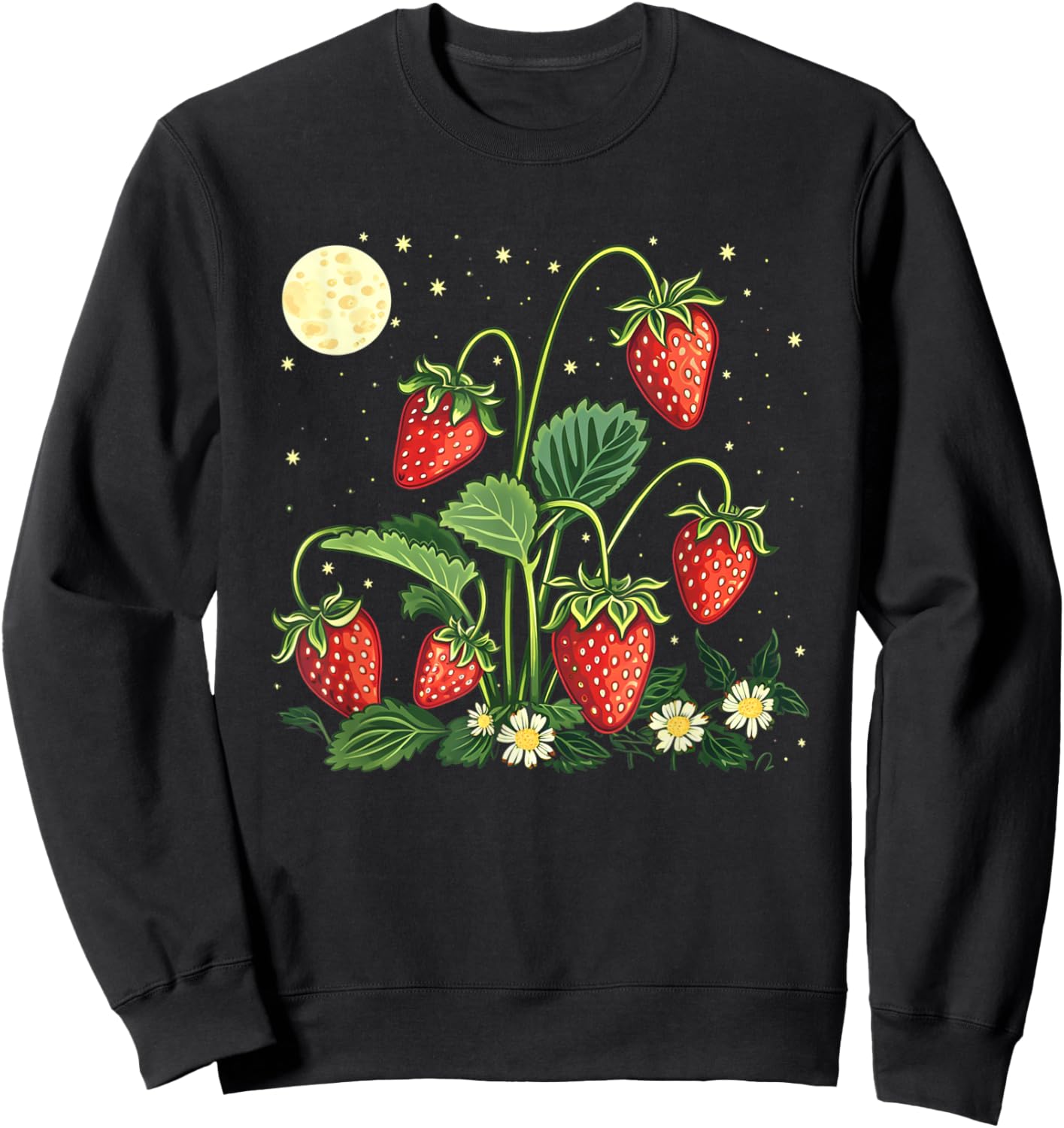 Funny Strawberry Plants by Night with full moon outfit Sweatshirt - Sweatshirt | Black