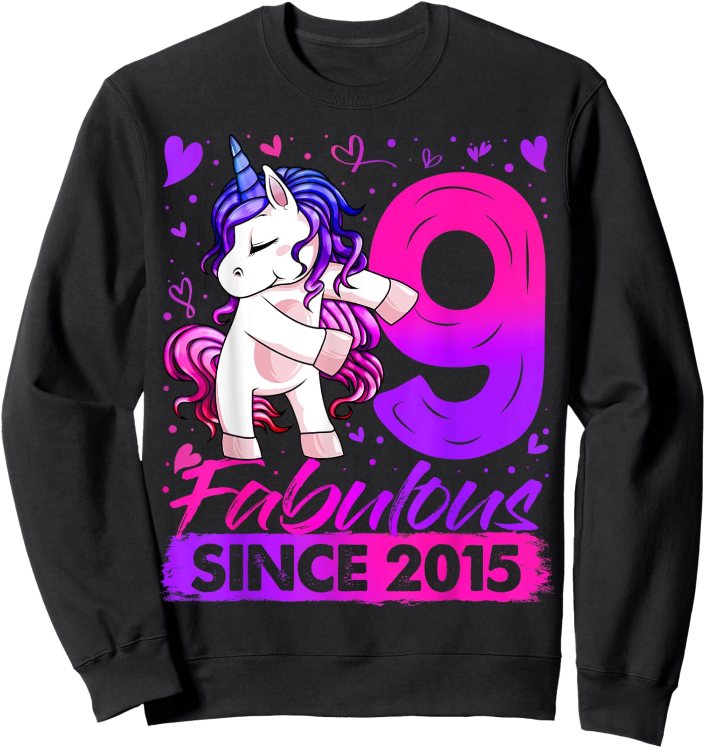 9 Years Old Flossing Unicorn Gifts 9th Birthday Girl Party Sweatshirt - Sweatshirt | Black