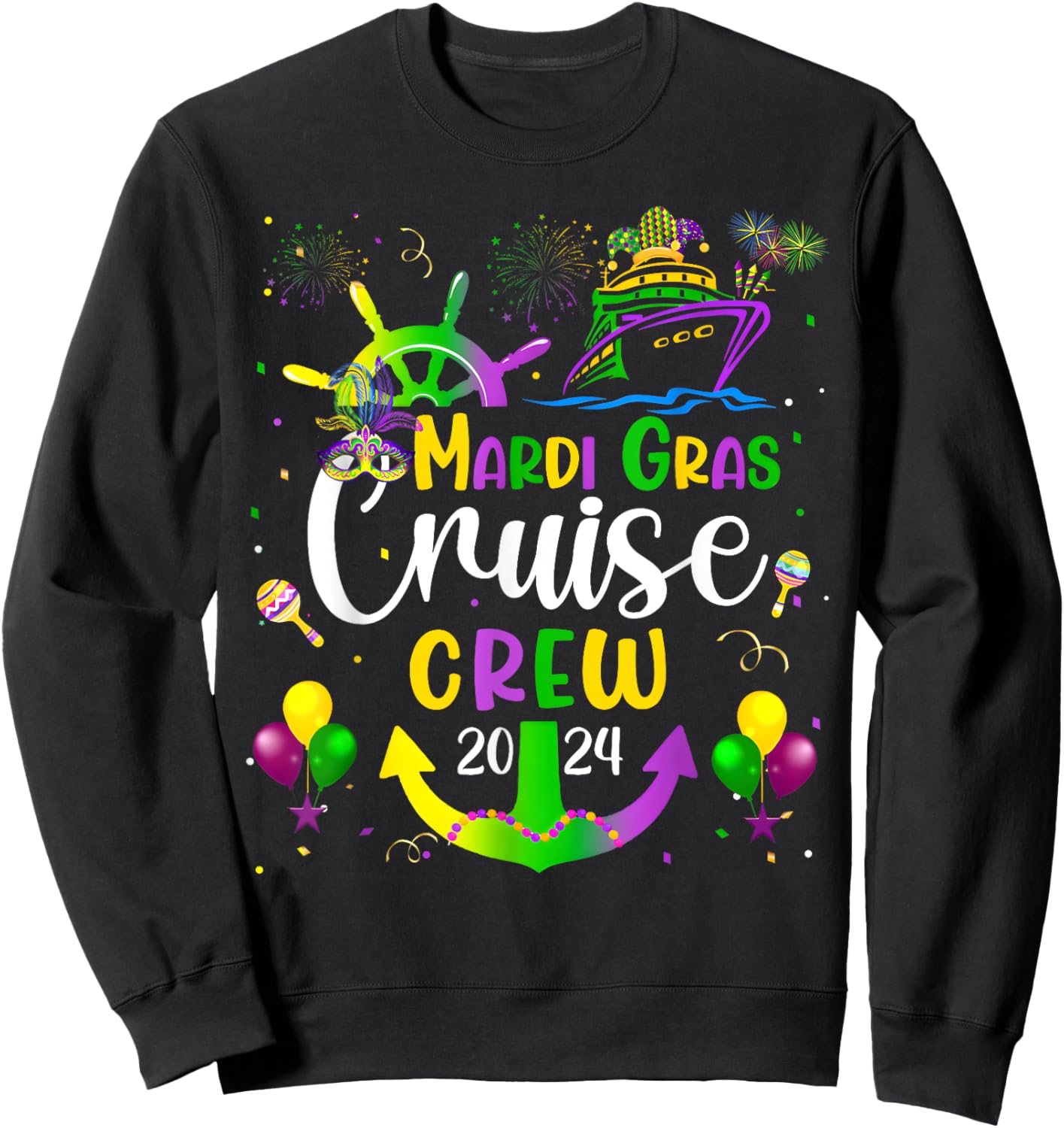 Mardi Gras Cruise 2024 Ship Family Matching Trip New Orleans Sweatshirt - Sweatshirt | Black