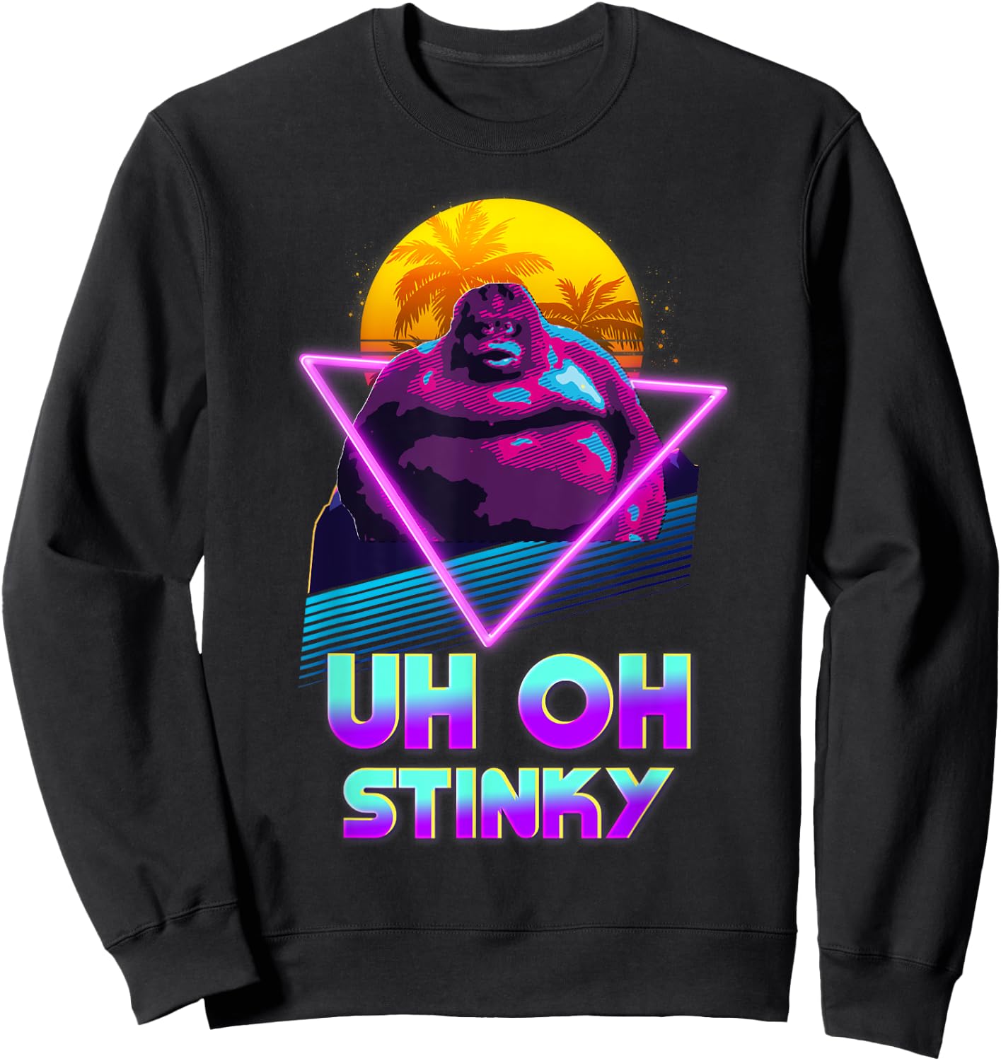 Uh Oh Stinky Poop Le Monke 80s Vaporwave Outrun Style Sweatshirt - Sweatshirt | Black