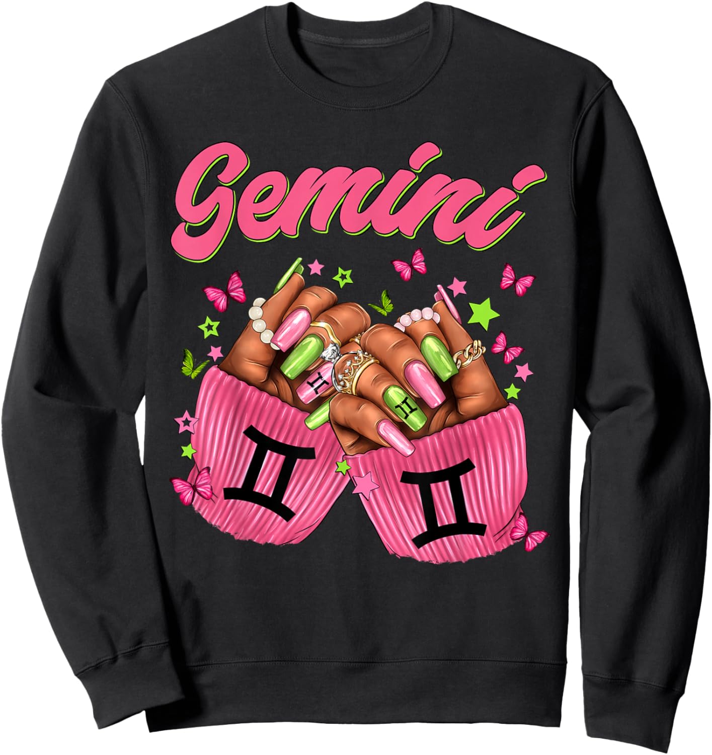 Black Women Nails Zodiac Birthday Gemini Queen Sweatshirt - Sweatshirt | Black