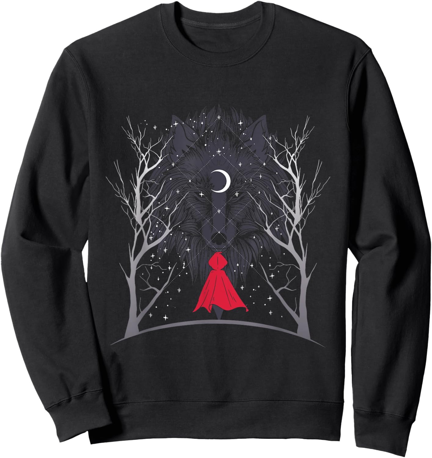Red Riding Hood and the Wolf in the Moonlight - Occult, Witchcraft Sweatshirt - Sweatshirt | Black