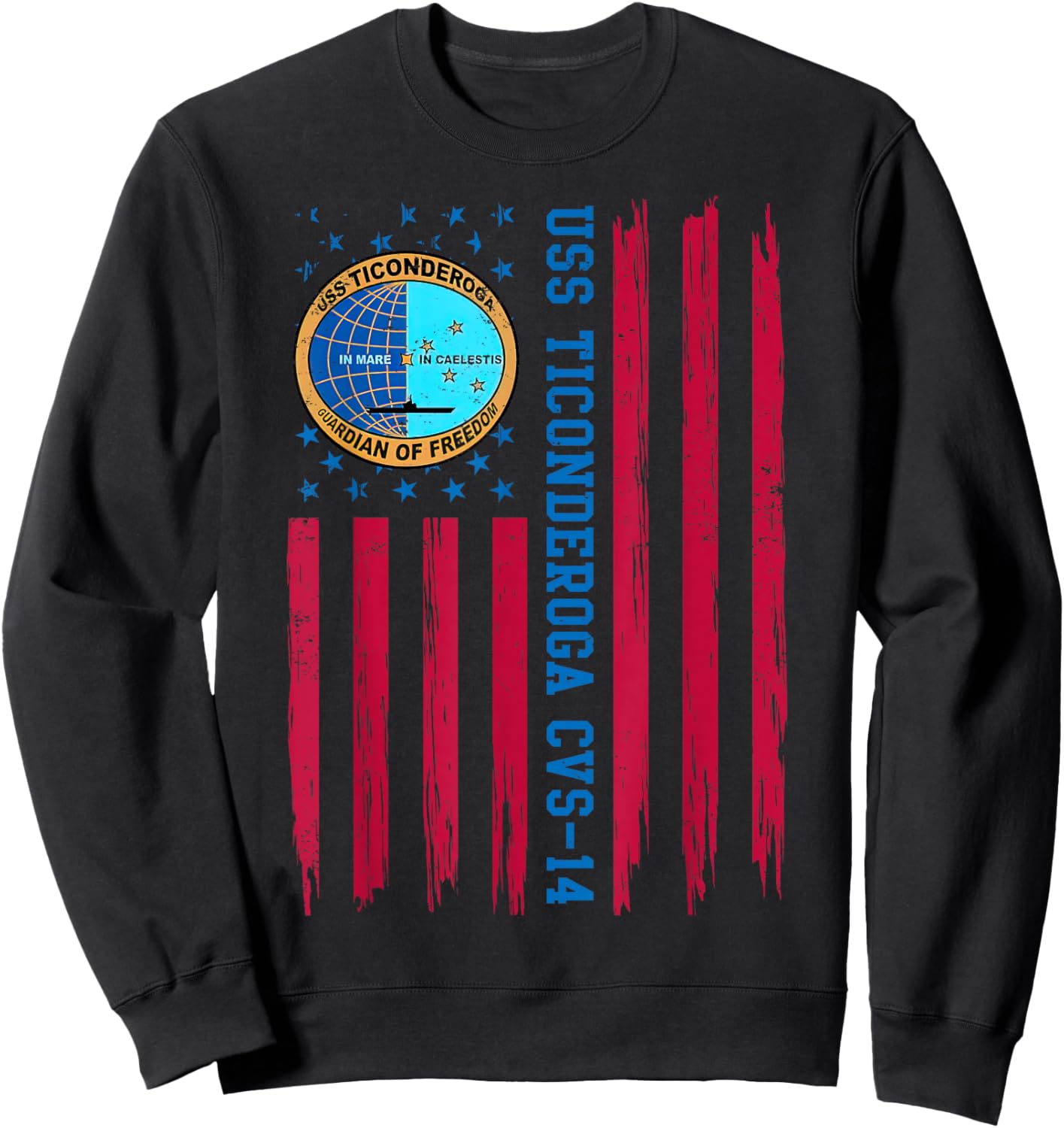 USS Ticonderoga CVS-14 American Flag Aircraft Carrier Papa Women Men Sweatshirt - Sweatshirt | Black