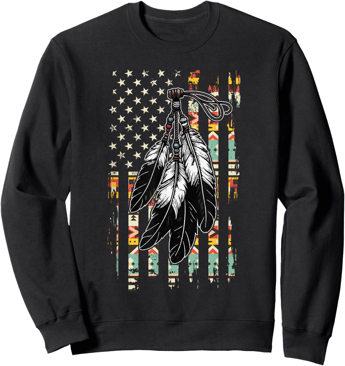 Feathers Indigenous Tribal Native American Flag Vintage Sweatshirt - Sweatshirt | Black