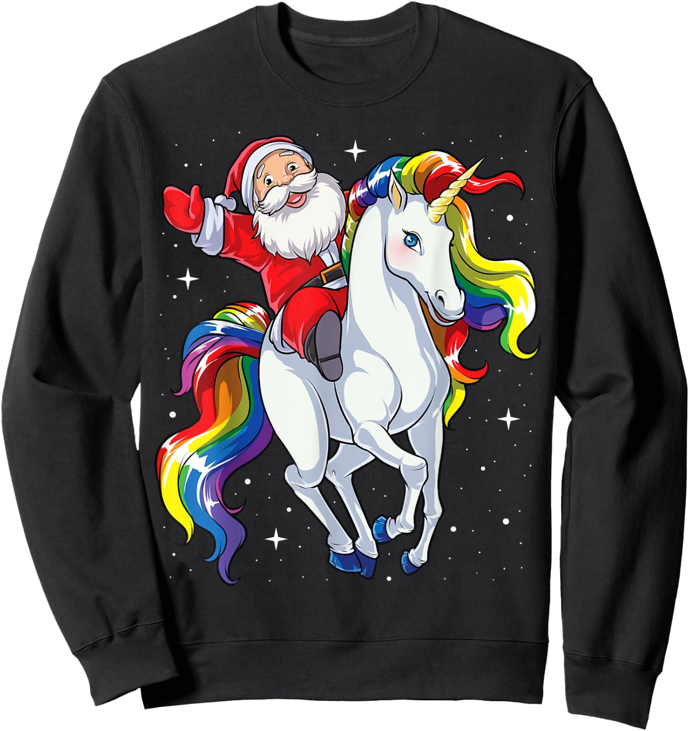 Christmas Santa Riding Unicorn Xmas Girls Women Rainbow Sweatshirt - Sweatshirt | Black