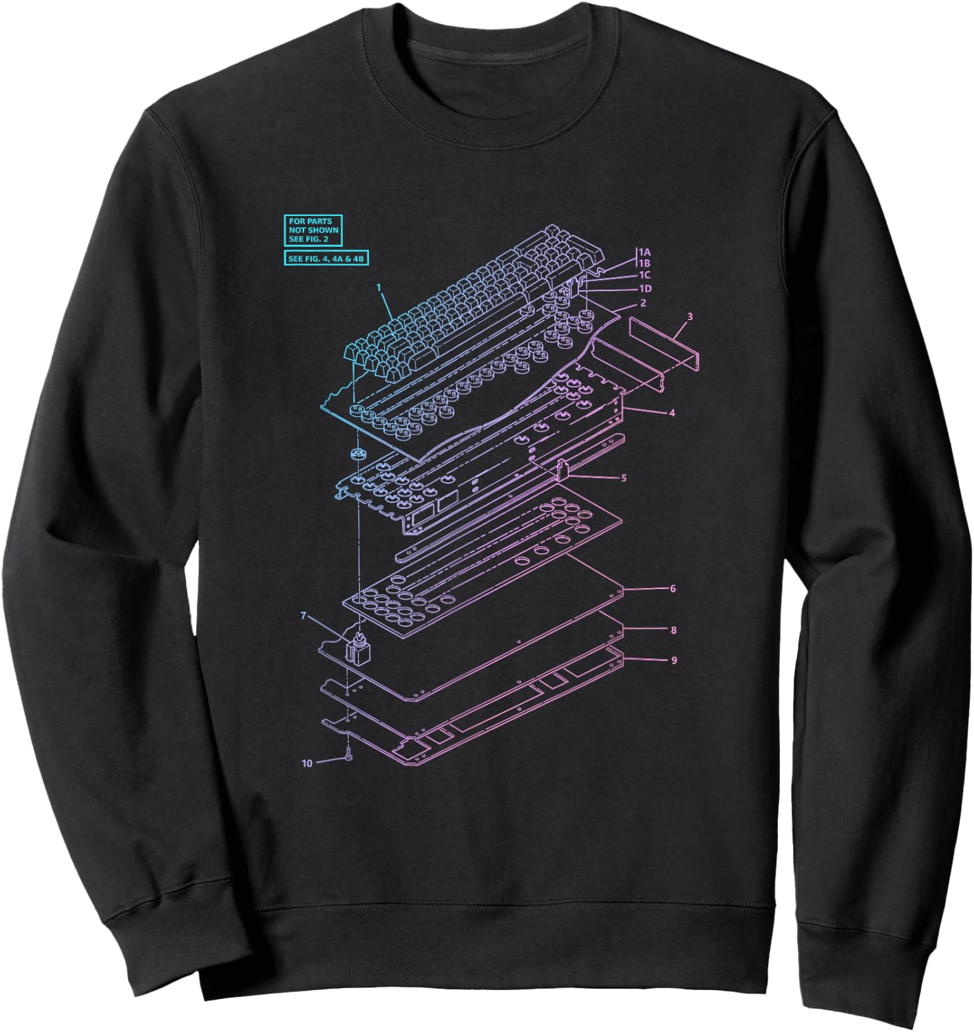 All Things Geek by MCMA Mechanical Keyboard Patent Drawing Graphic Design Art - -Adults, Black, Small Sweatshirt - Sweatshirt | Black