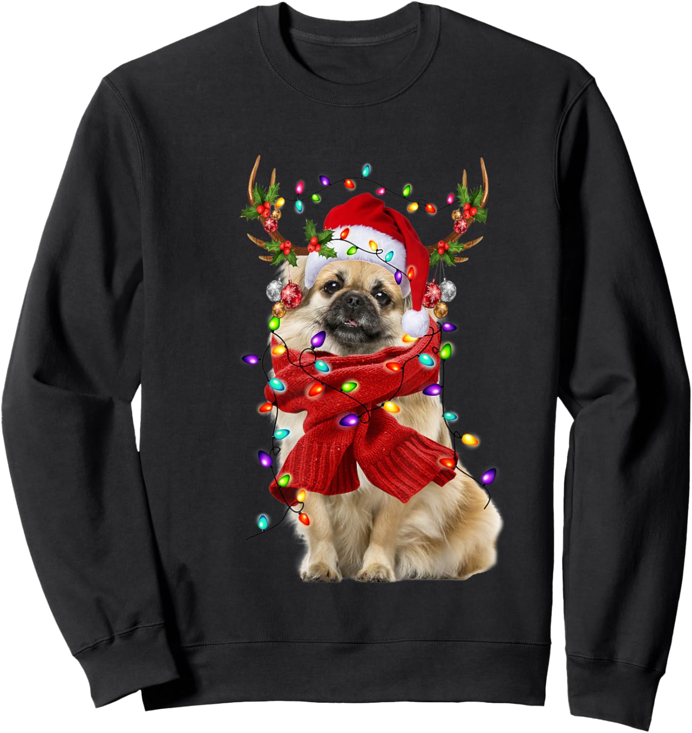 Santa Tibetan Spaniel Dog Reindeer Christmas Lights Sweatshirt - Sweatshirt | Black