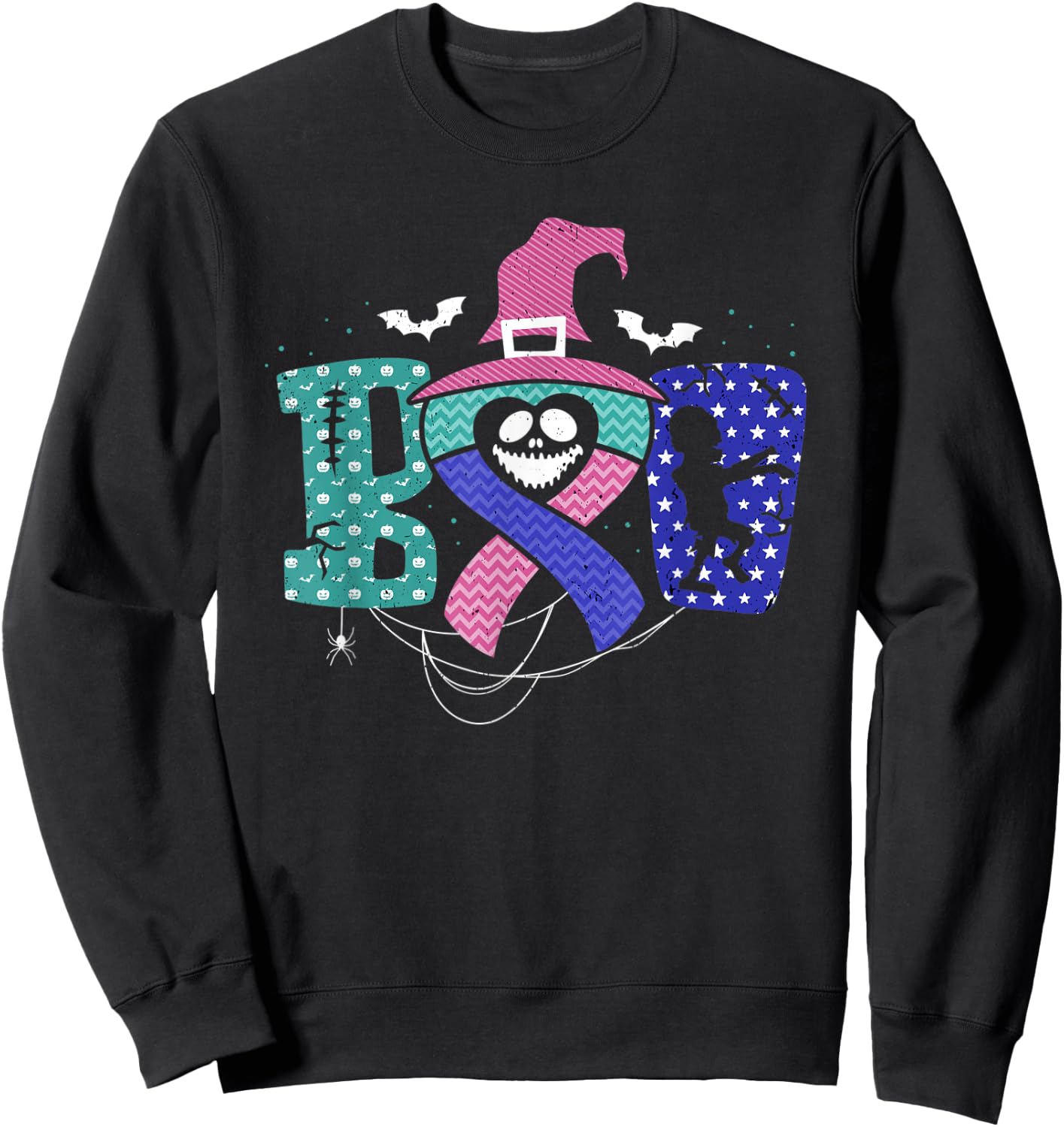 Thyroid Cancer Halloween Thyroid Ribbon Fighter Survivor Sweatshirt - Sweatshirt | Black