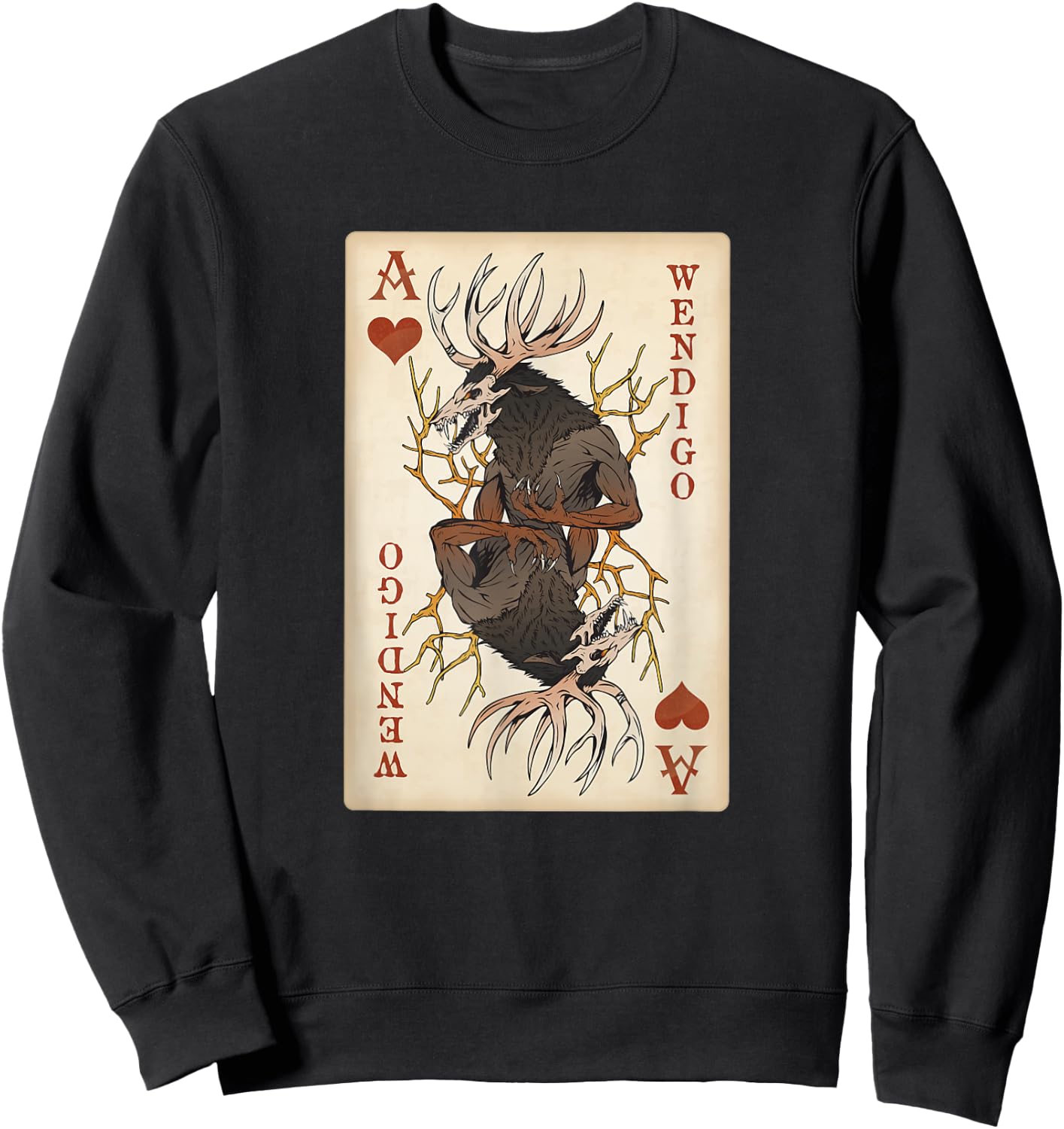 National Introvert Society Wendigo Original Cryptid Playing Card Tarot Ace of Hearts Sweatshirt - Sweatshirt | Black
