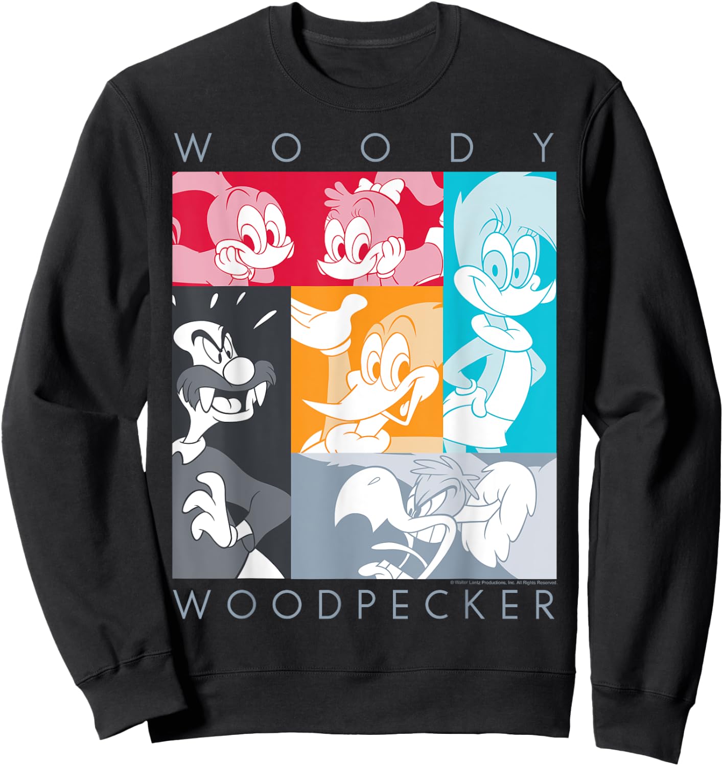 Woody Woodpecker Group Shot Panel Poster Sweatshirt - Sweatshirt | Black