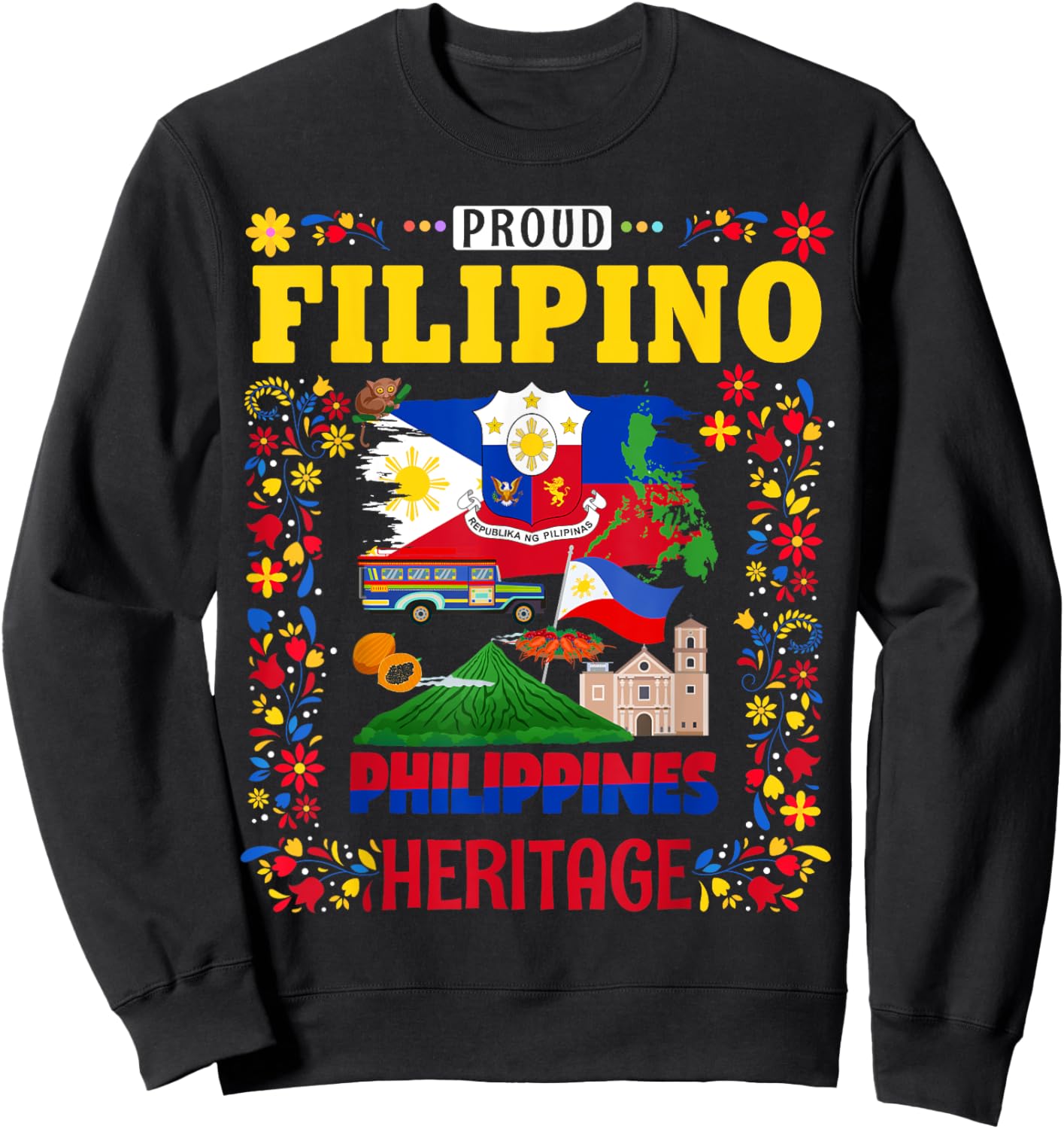 Filipino Heritage Flag Outfit Idea for Kids Philippines Flag Sweatshirt - Sweatshirt | Black