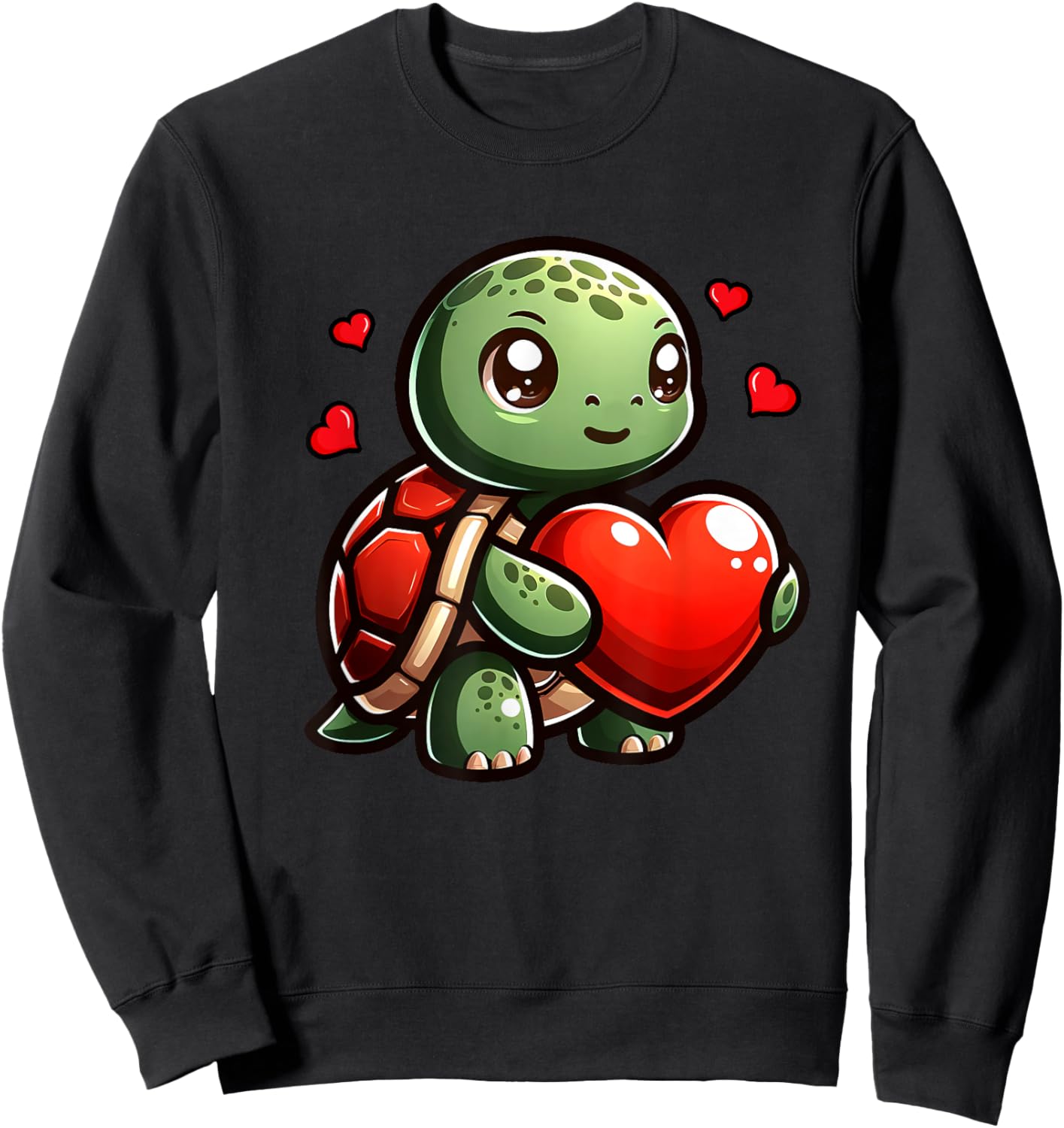Cute Turtle Funny Heart Lover Valentines Men Women Kids Sweatshirt - Sweatshirt | Black