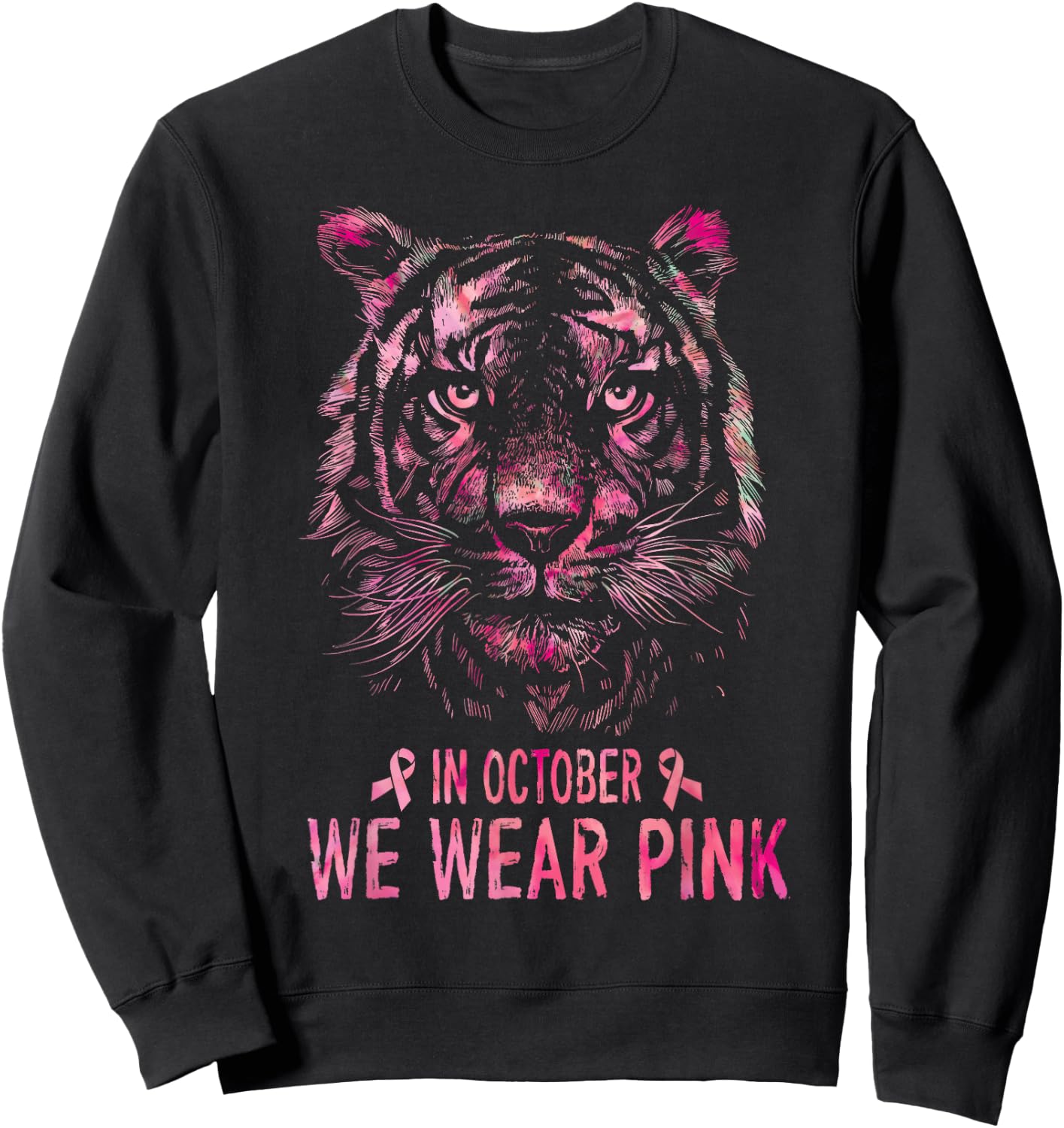 Tiger In October We Wear Pink Breast Cancer Awareness 2022 Sweatshirt - Sweatshirt | Black