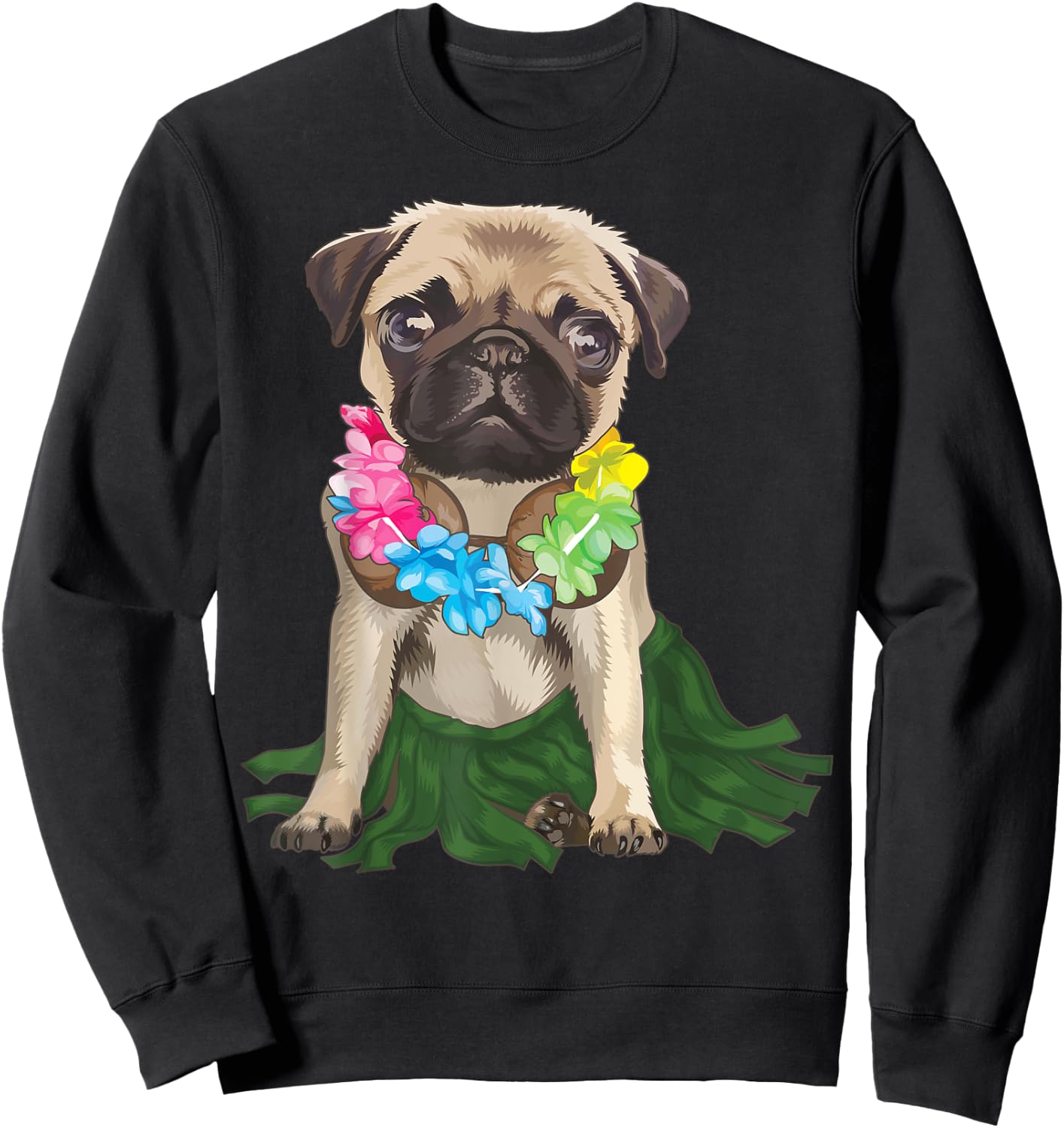 Pug Hawaiian Hula Dance Shirt | Cool Aloha Animal Funny Gift Sweatshirt - Sweatshirt | Black