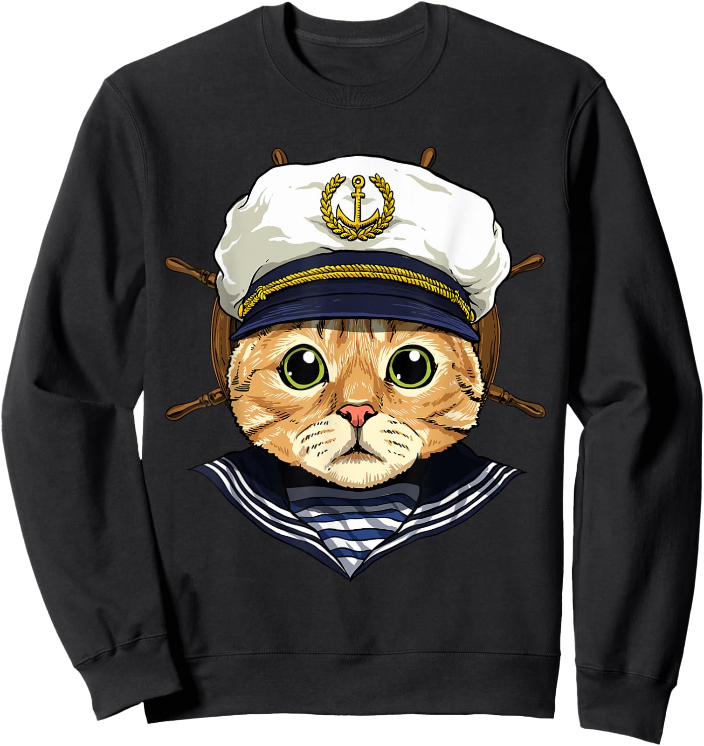 Boat Captain Cat Sailing Boat Lover Owners Sailor Cat Lover Women Girls Kids Sweatshirt - Sweatshirt | Black