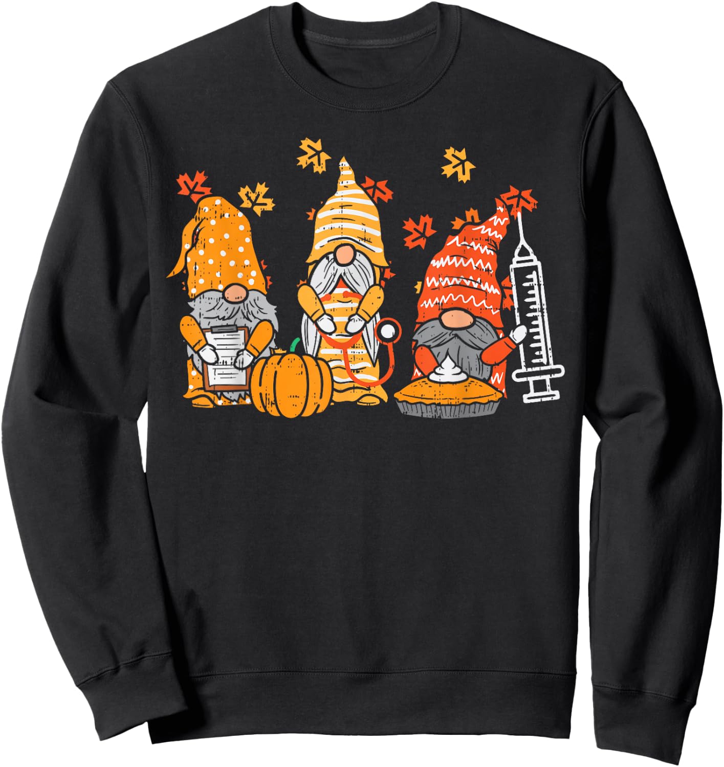Thanksgiving Nurse Gnomes Fall Scrub Top Autumn RN Women Sweatshirt - Sweatshirt | Black