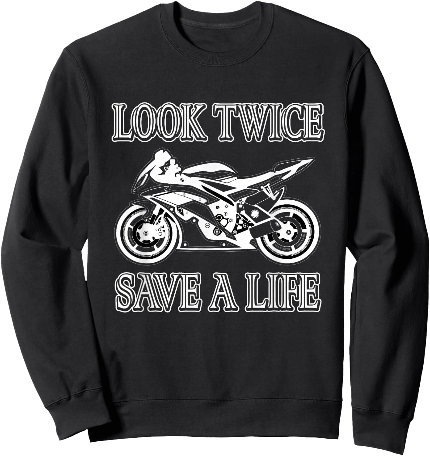 Motorrad-Bewusstseins-Sicherheits-Design -Adults Black Short Sleeve Classic Fit Small Look Twice Save A Life Motorcycle Safety Sweatshirt - Sweatshirt | Black