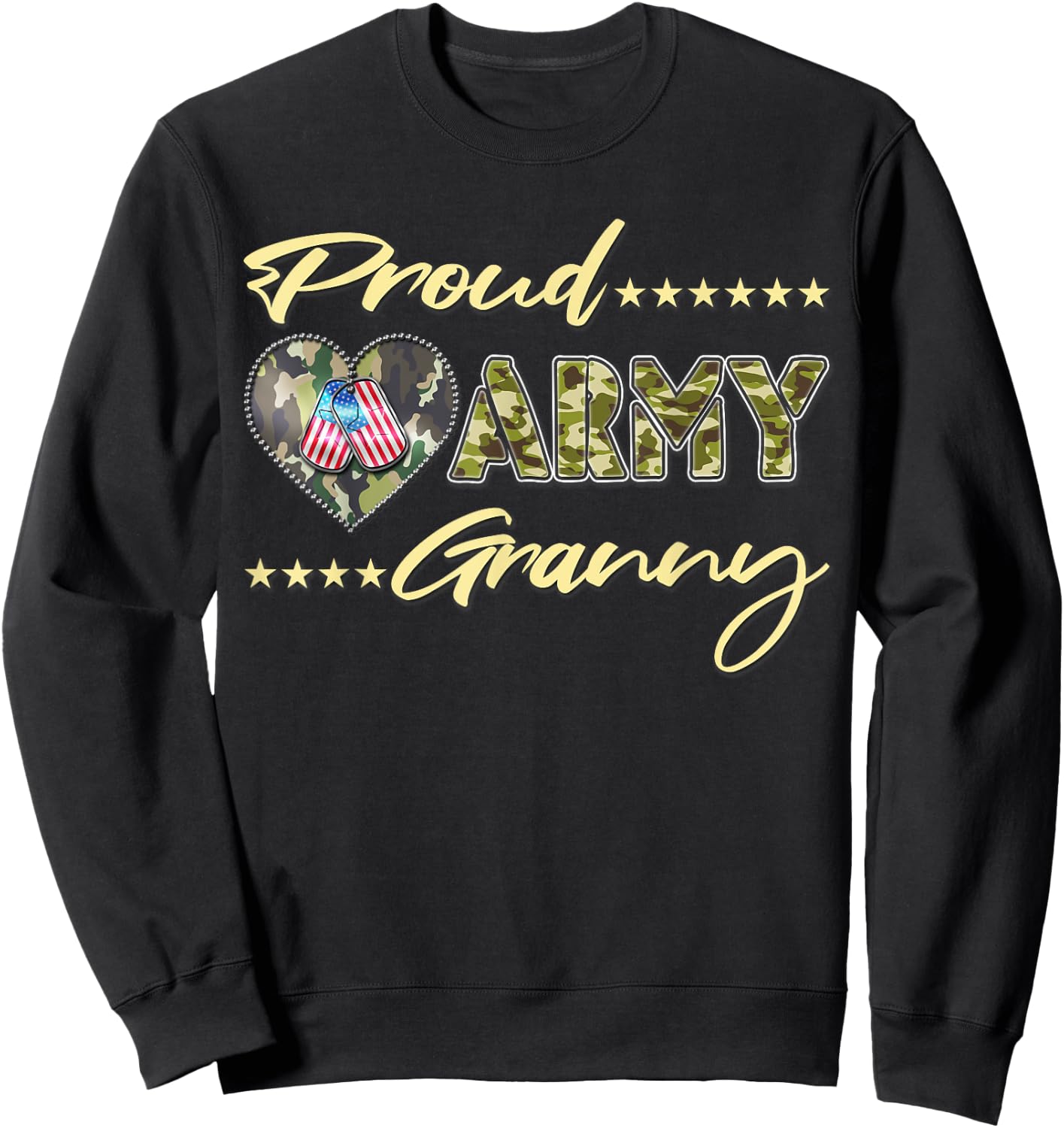 Proud Army Granny US Flag Dog Tag Family Military Grandma Sweatshirt - Sweatshirt | Black