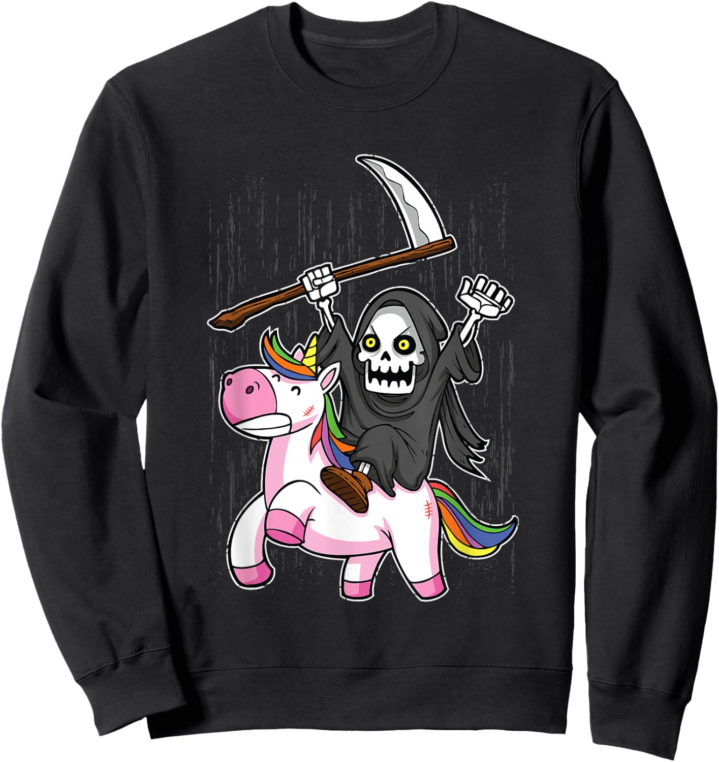 Death Metal Rock Music Halloween Grim Reaper Riding Unicorn Sweatshirt - Sweatshirt | Black