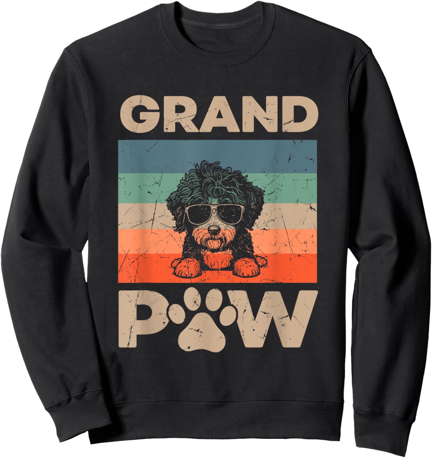 Retro Grand Paw Aussiedoodle Dog Grandpaw Grandpa Christmas Men Women Kids Sweatshirt - Sweatshirt | Black
