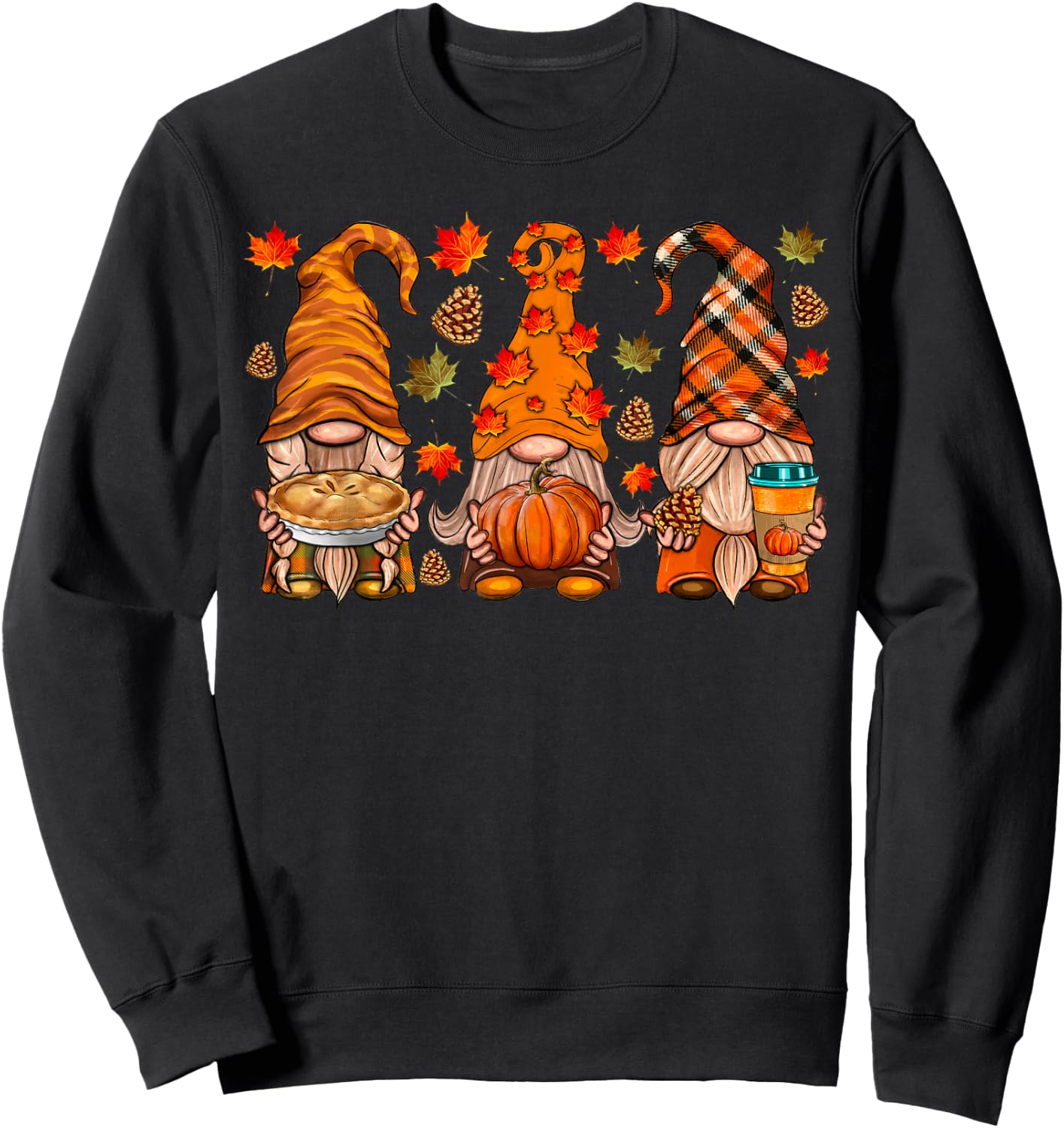 Fall Gnome Shirt Autumn Leaves Thanksgiving Gnome Matching Sweatshirt - Sweatshirt | Black