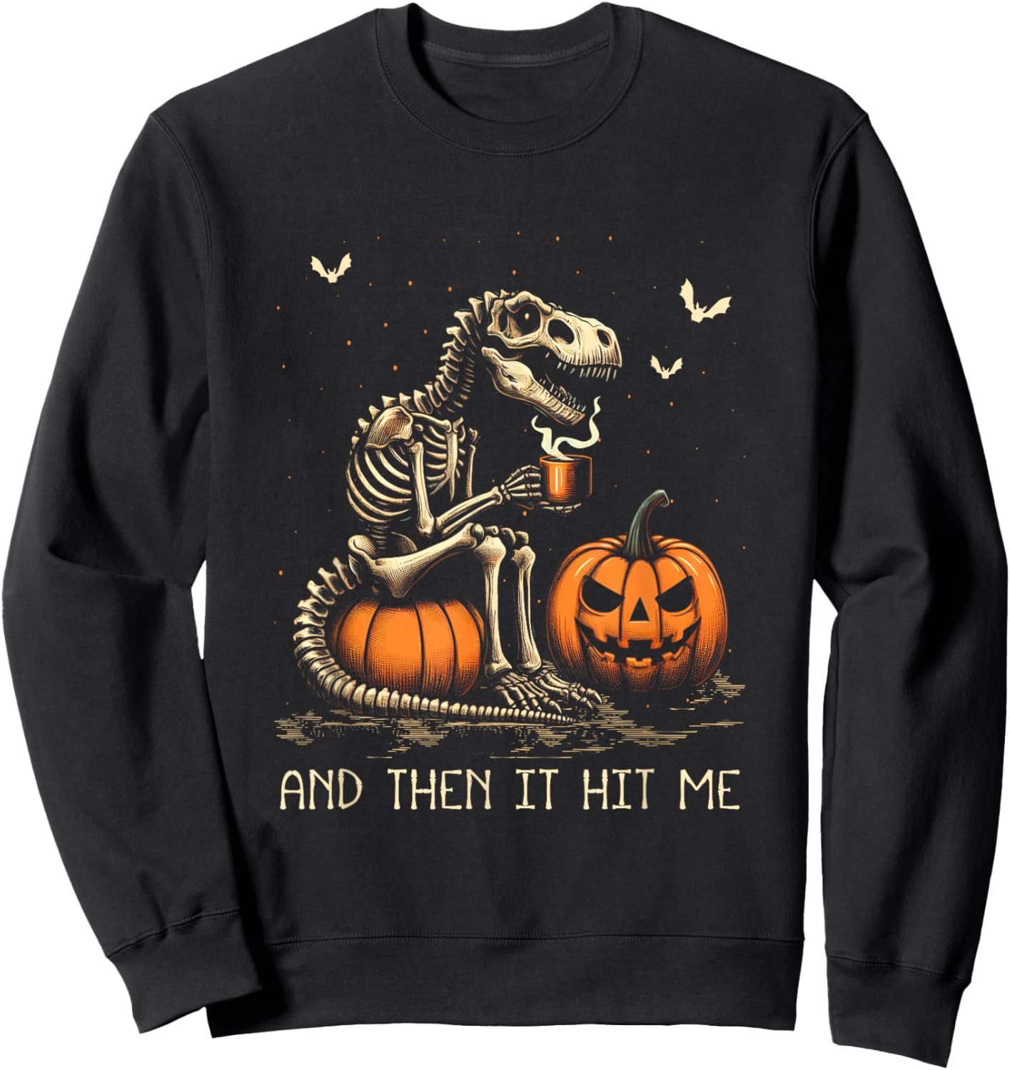 Halloween Dinosaur Skeleton Drinking Coffee Costume Goth Sweatshirt - Sweatshirt | Black