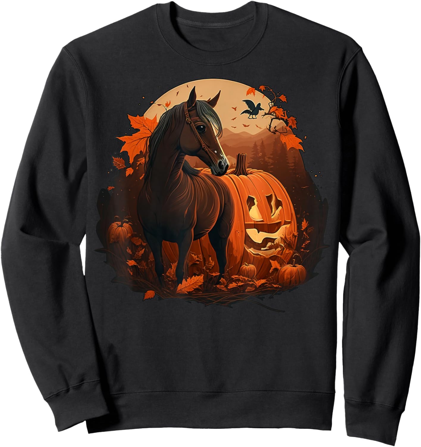 Pumpkin Horse costume on Horse Halloween Sweatshirt - Sweatshirt | Black