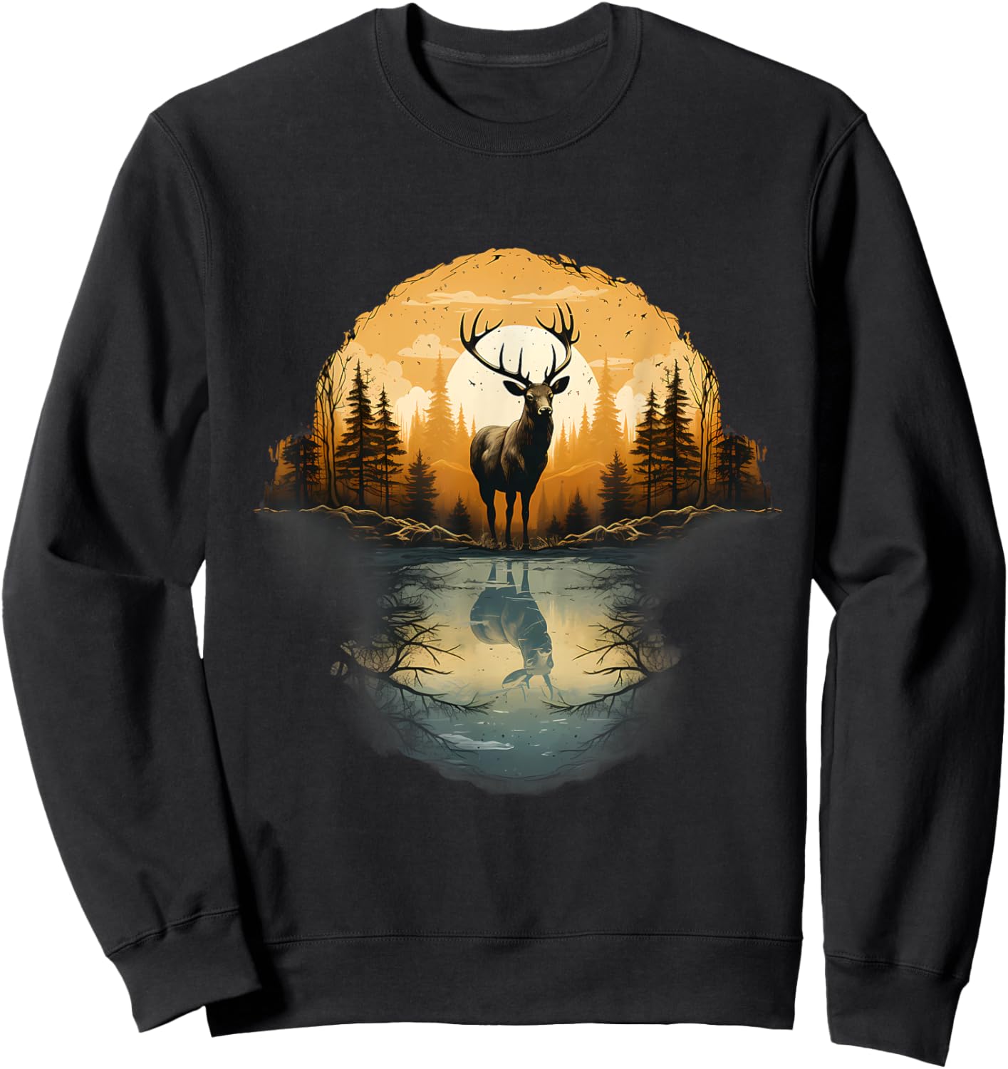Deer Landscape Artwork Motif Animal Lovers Nature Wildlife Sweatshirt - Sweatshirt | Black