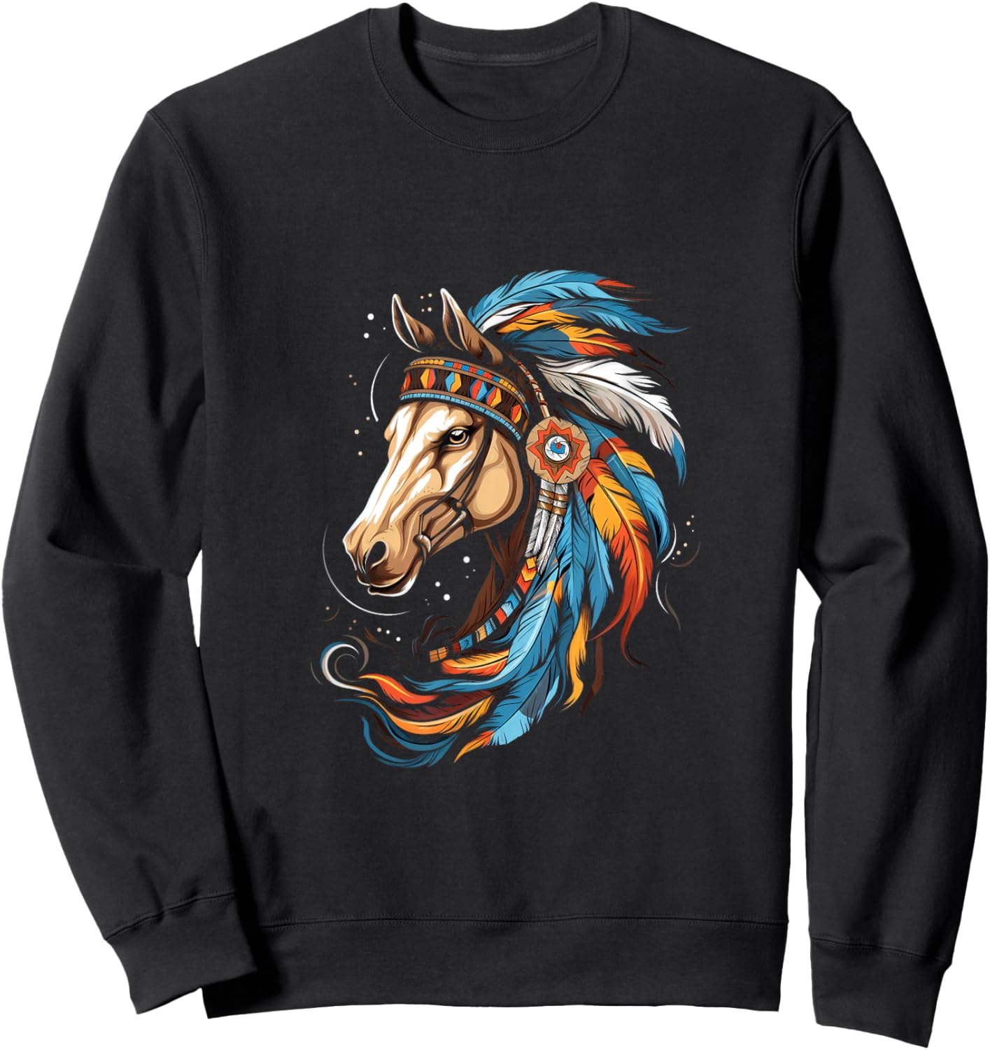 Indian Horse Headdress Feather Tribal Horses Sweatshirt - Sweatshirt | Black