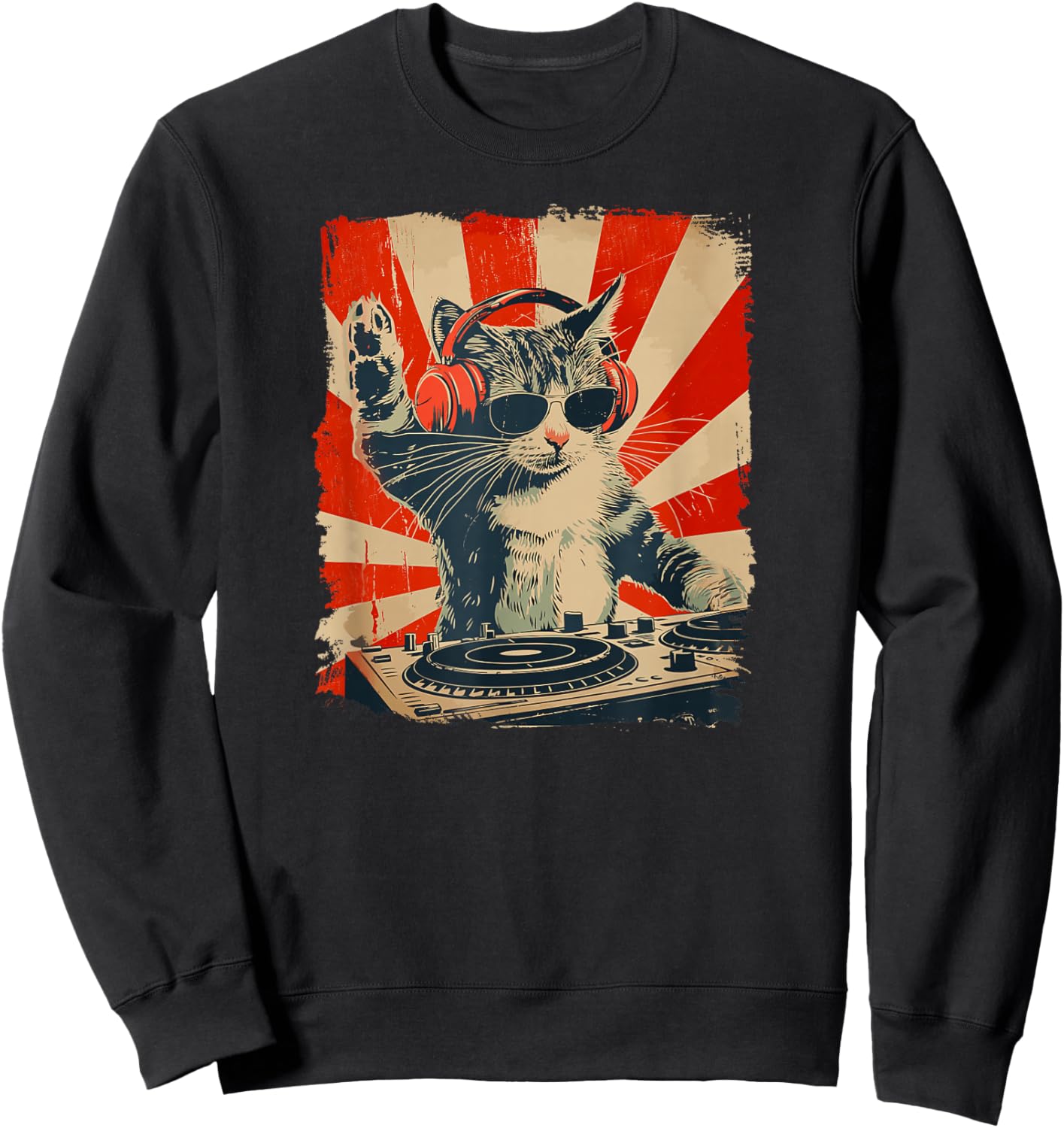 Funny DJ Cat Disco Sound Tech Headphone Music Women Sweatshirt - Sweatshirt | Black