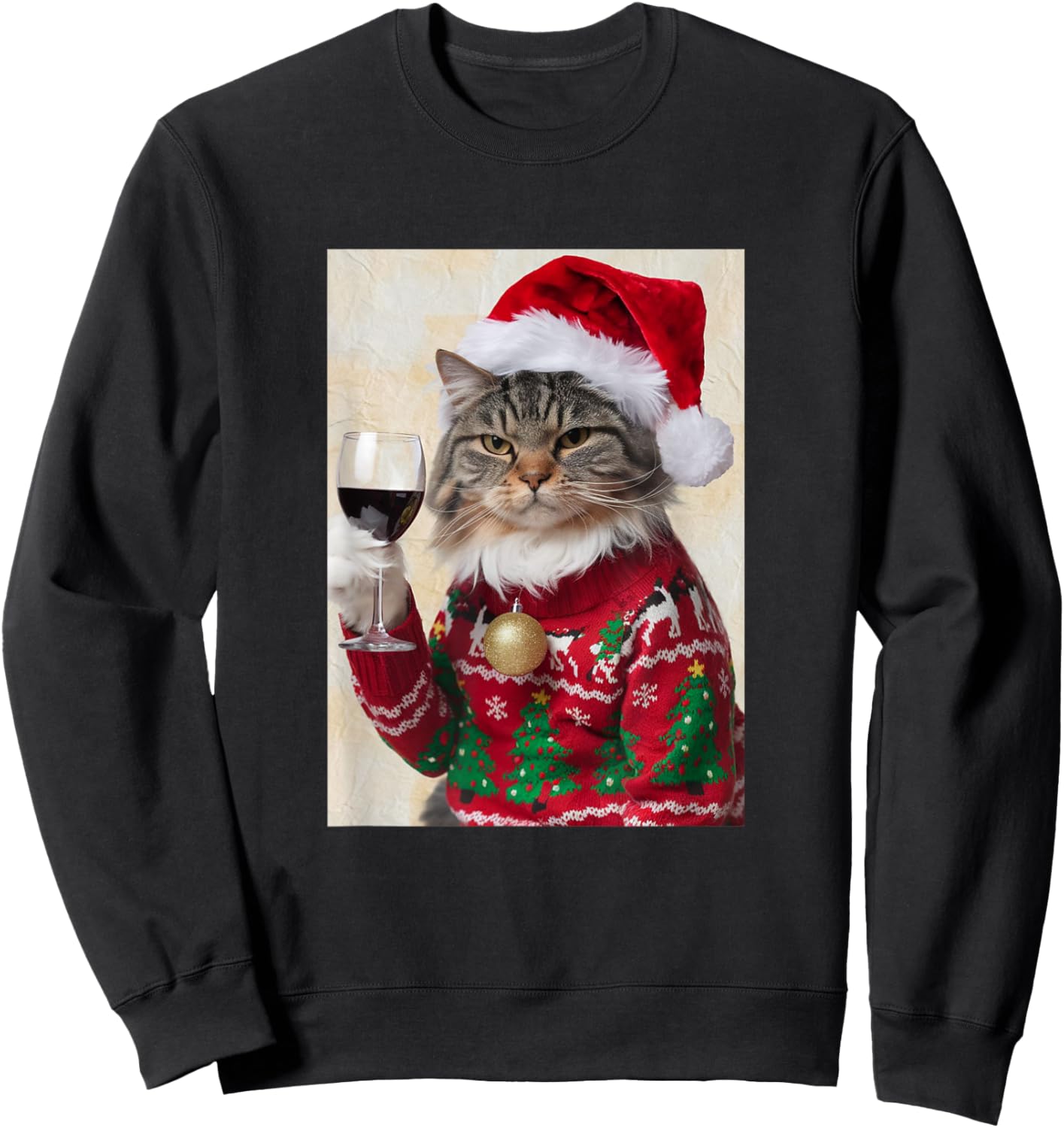 Cat Drinking Wine Cute Cat Holding Red Wine Lovers Sweatshirt - Sweatshirt | Black