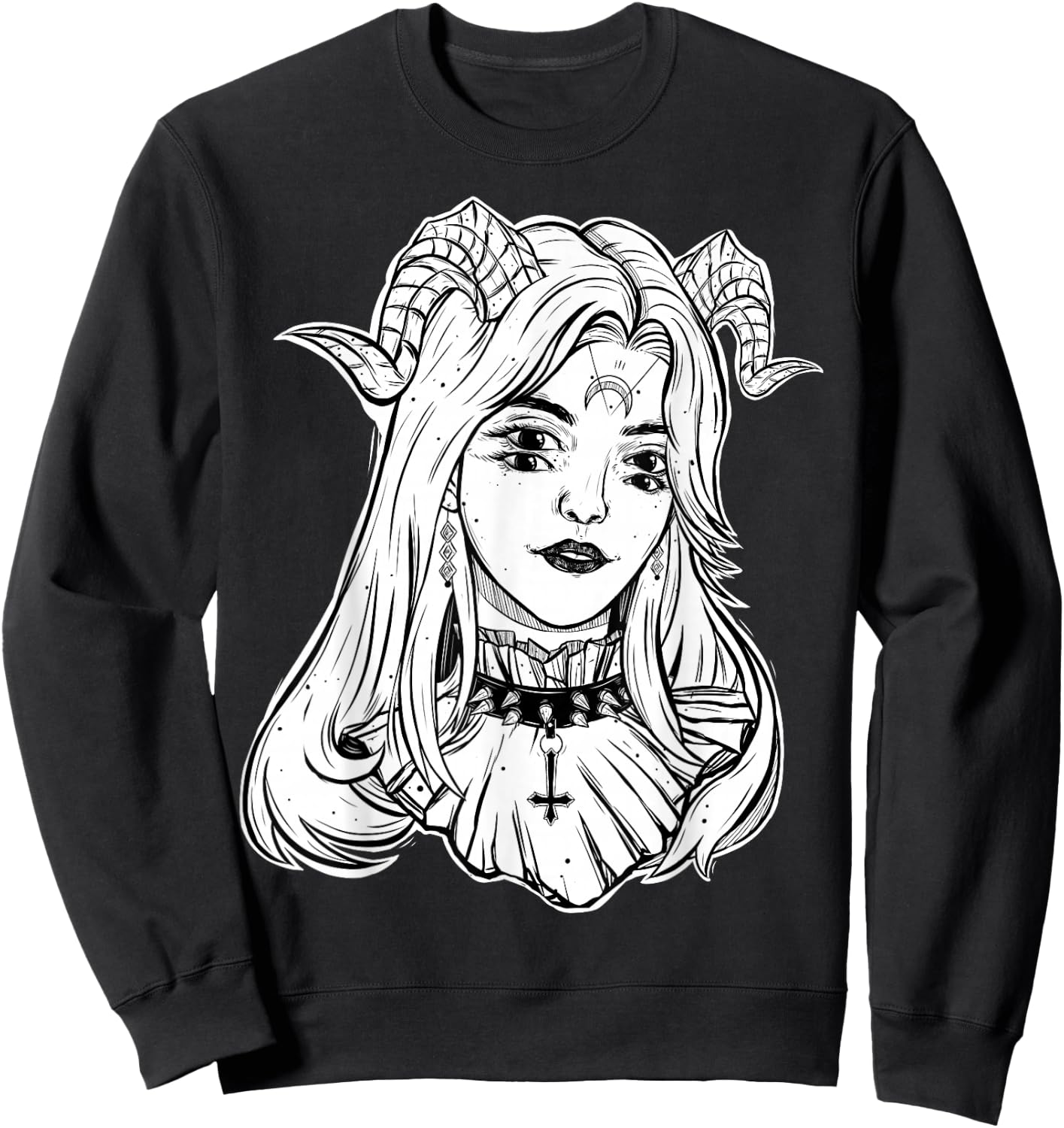Devil Girl, Satanic Goth Choker Blackcraft Glitch Halloween Sweatshirt - Sweatshirt | Black